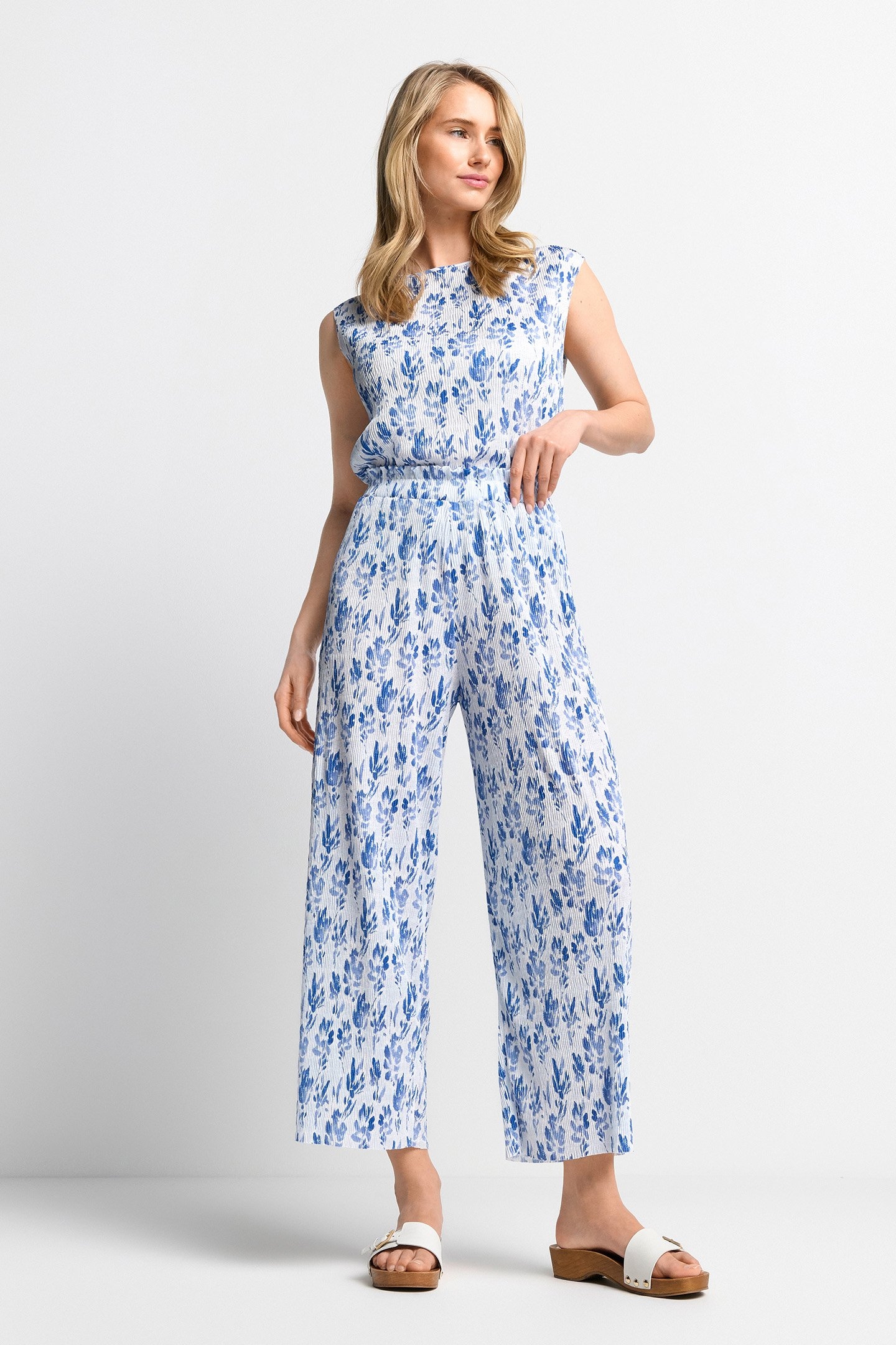 PRINTED CRINKLE PANTS RECYCLED COTTON BLUE 2