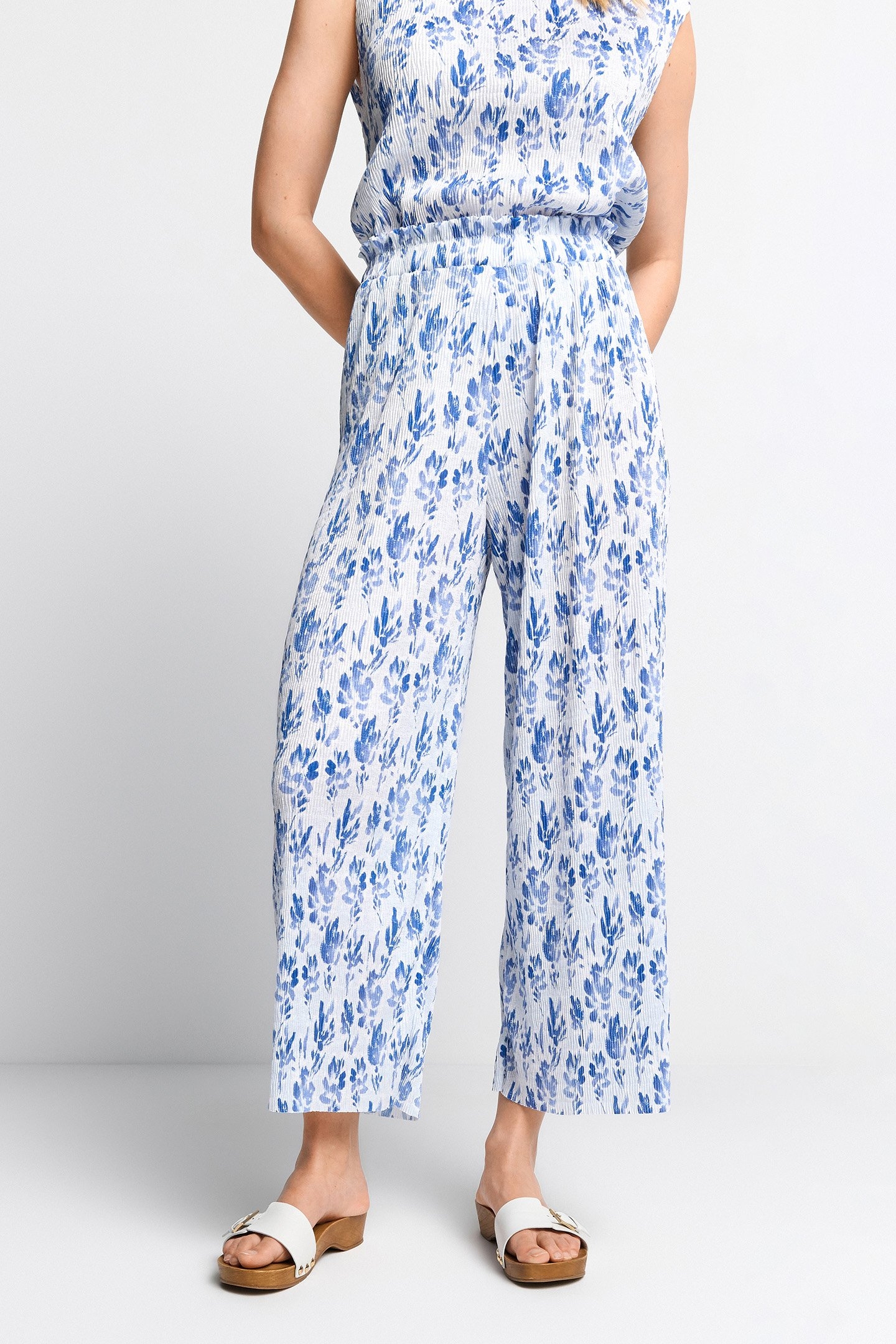 PRINTED CRINKLE PANTS RECYCLED COTTON BLUE 1