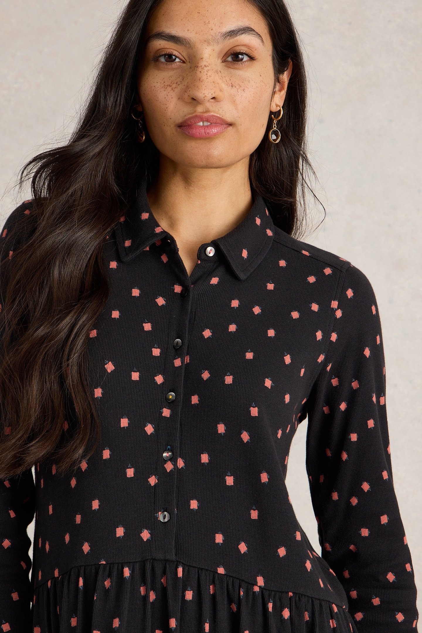 EVERLY JERSEY RIB SHIRT DRESS BLACK PRINT 5