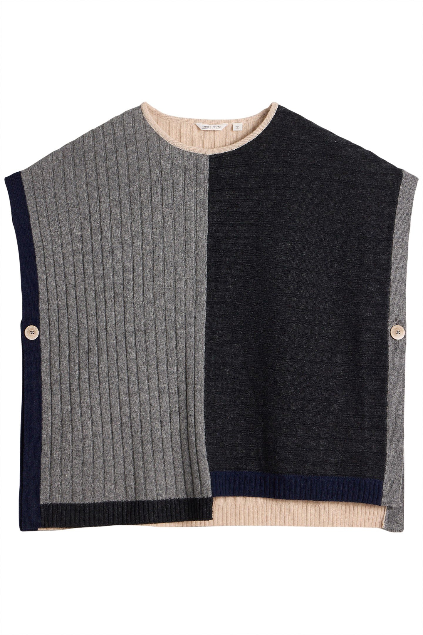 ASH KNITTED STEP HEM PONCHO NATURAL MULTI 1