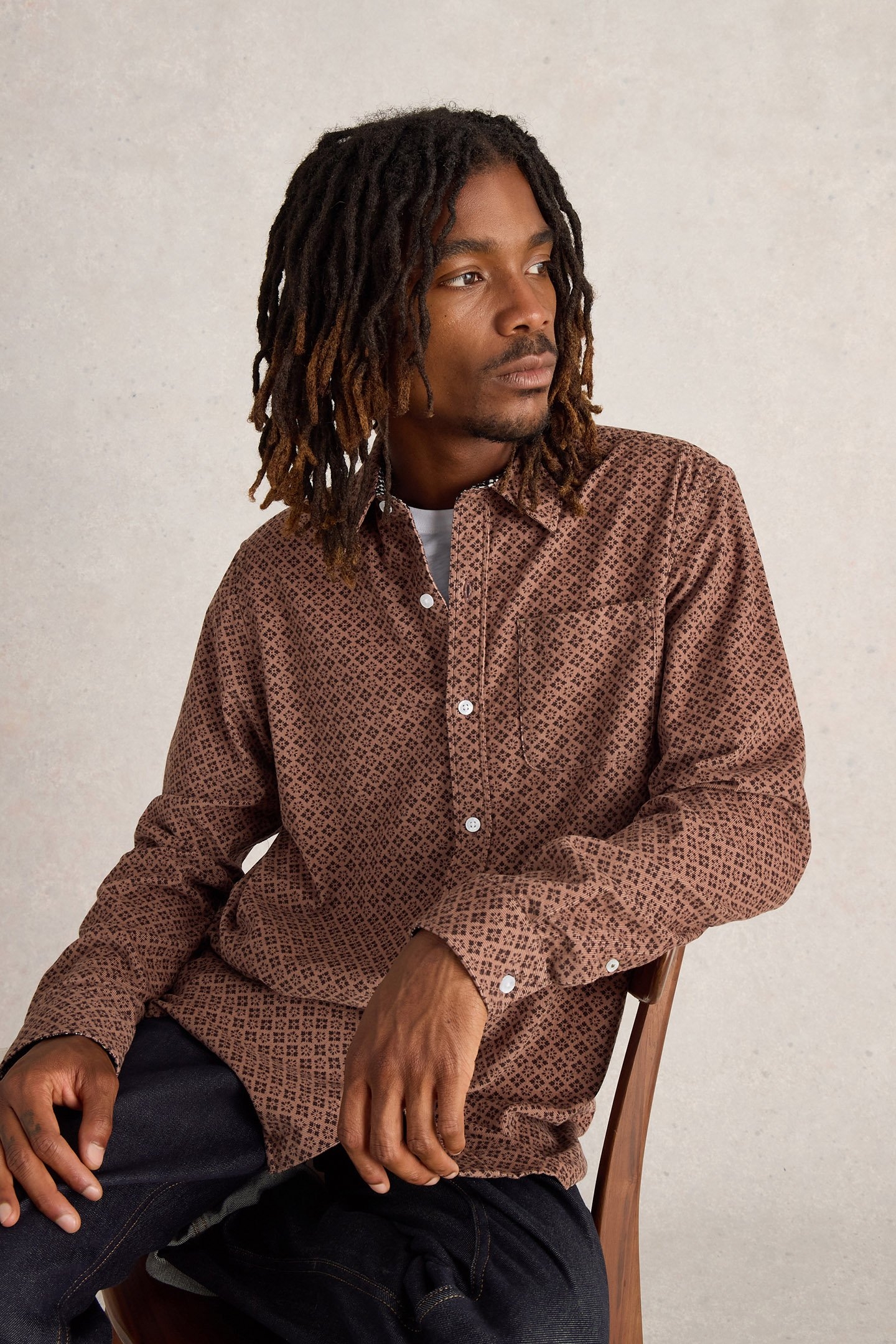 GEO PRINTED CORD SHIRT DARK PINK 3