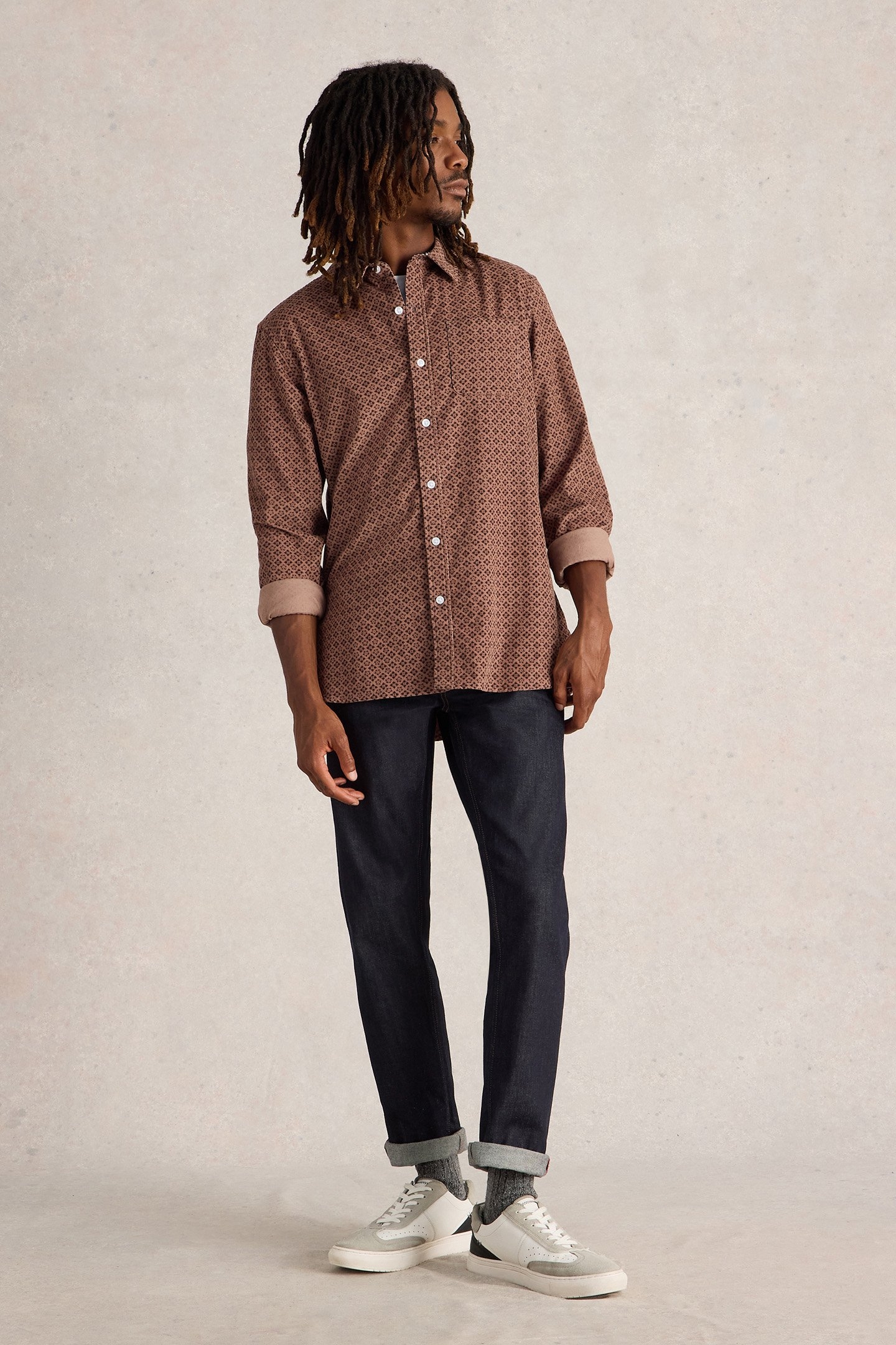 GEO PRINTED CORD SHIRT DARK PINK 1