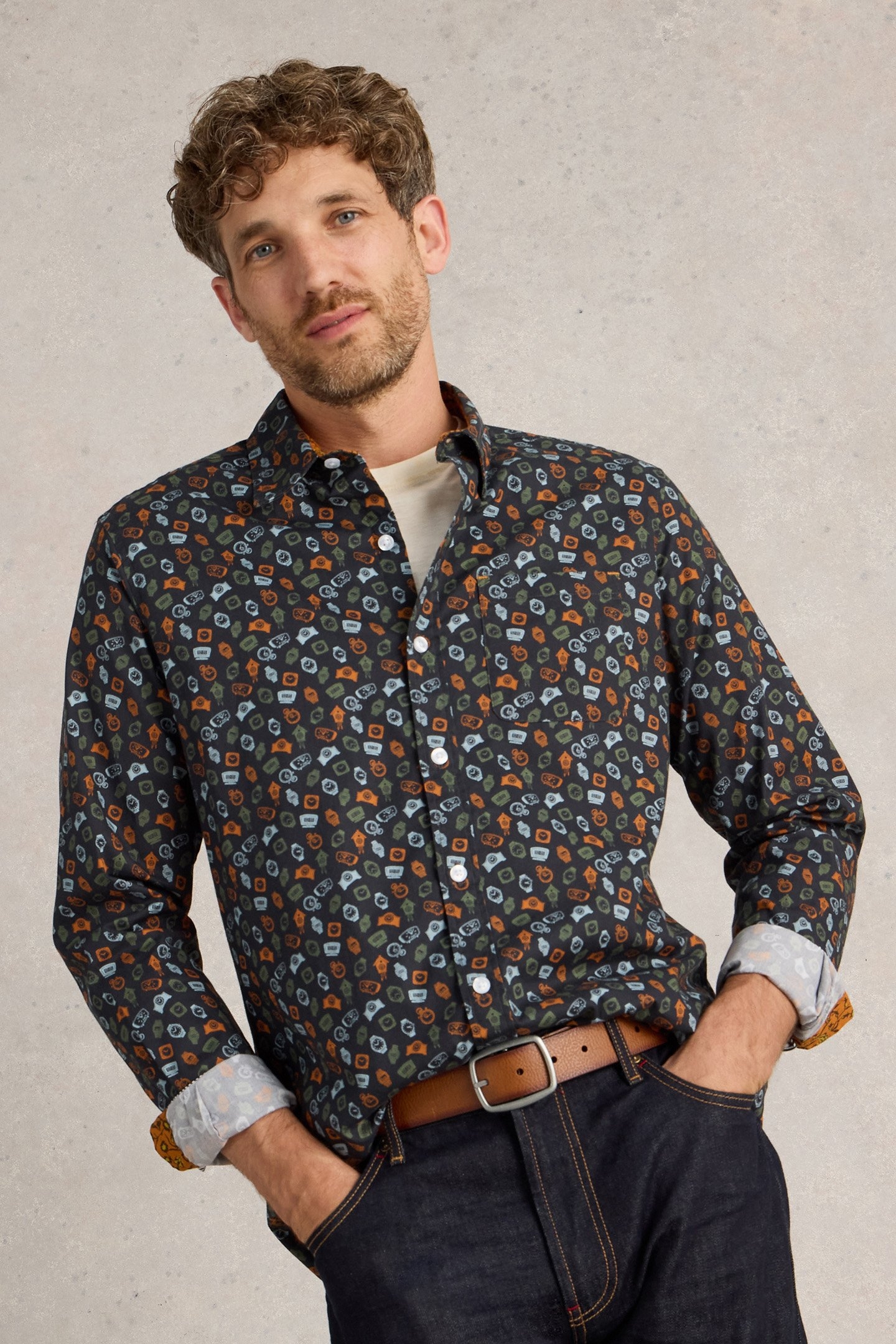CLOCK PRINTED SHIRT NAVY PRINT 1