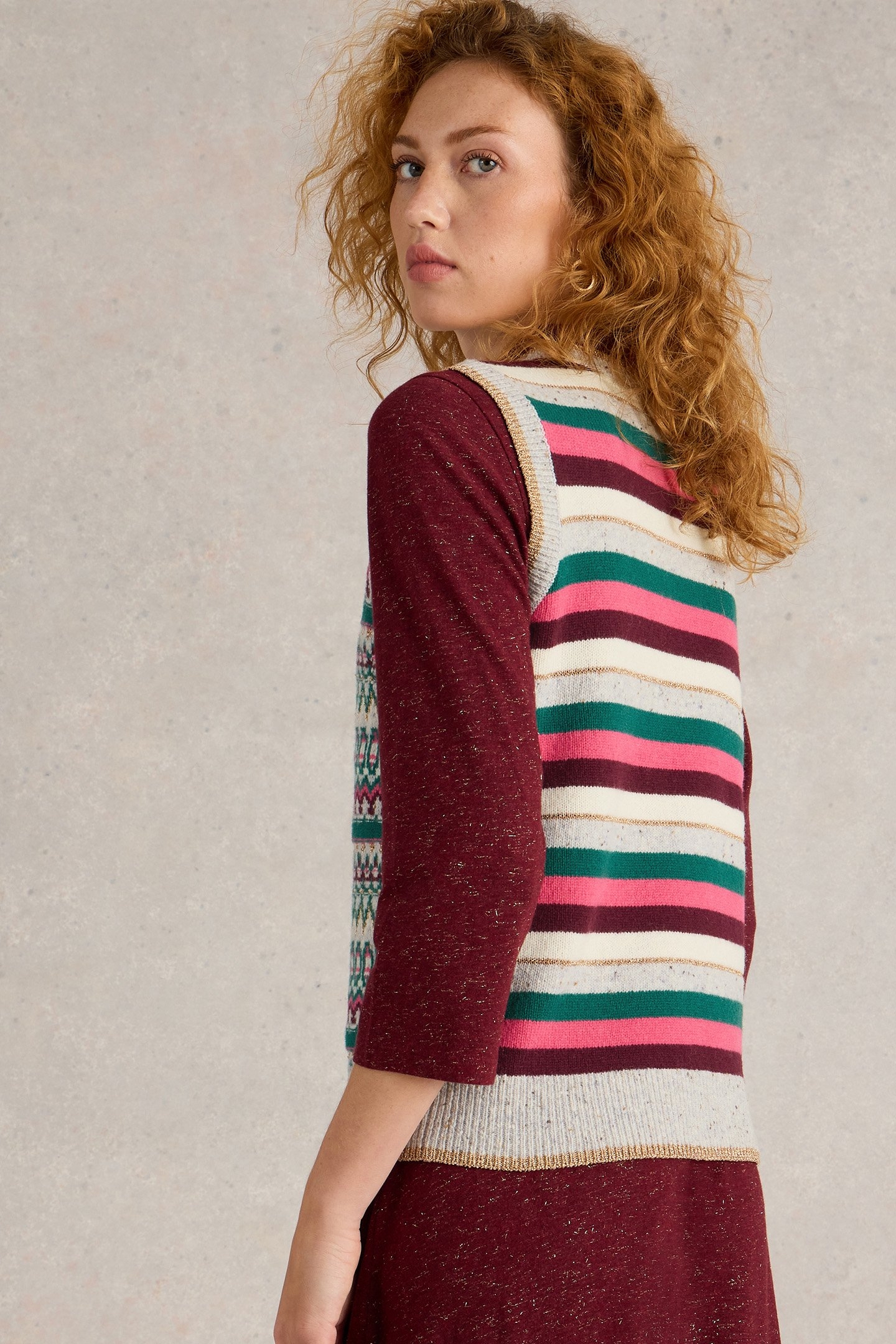 FAY SPARKLE FAIRISLE TANK GREY MULTI 2