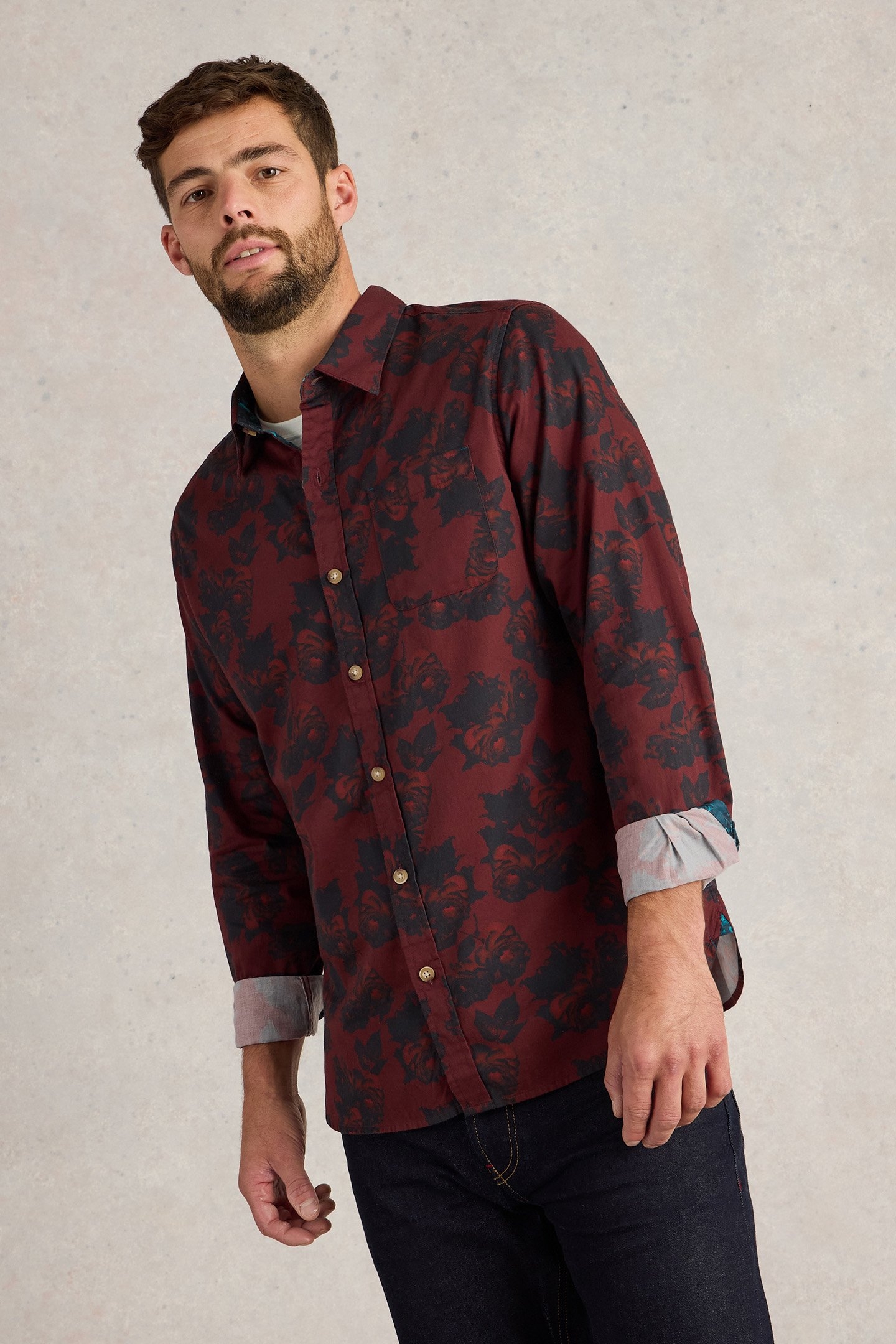DARK FLORAL PRINTED SHIRT RED PRINT 4