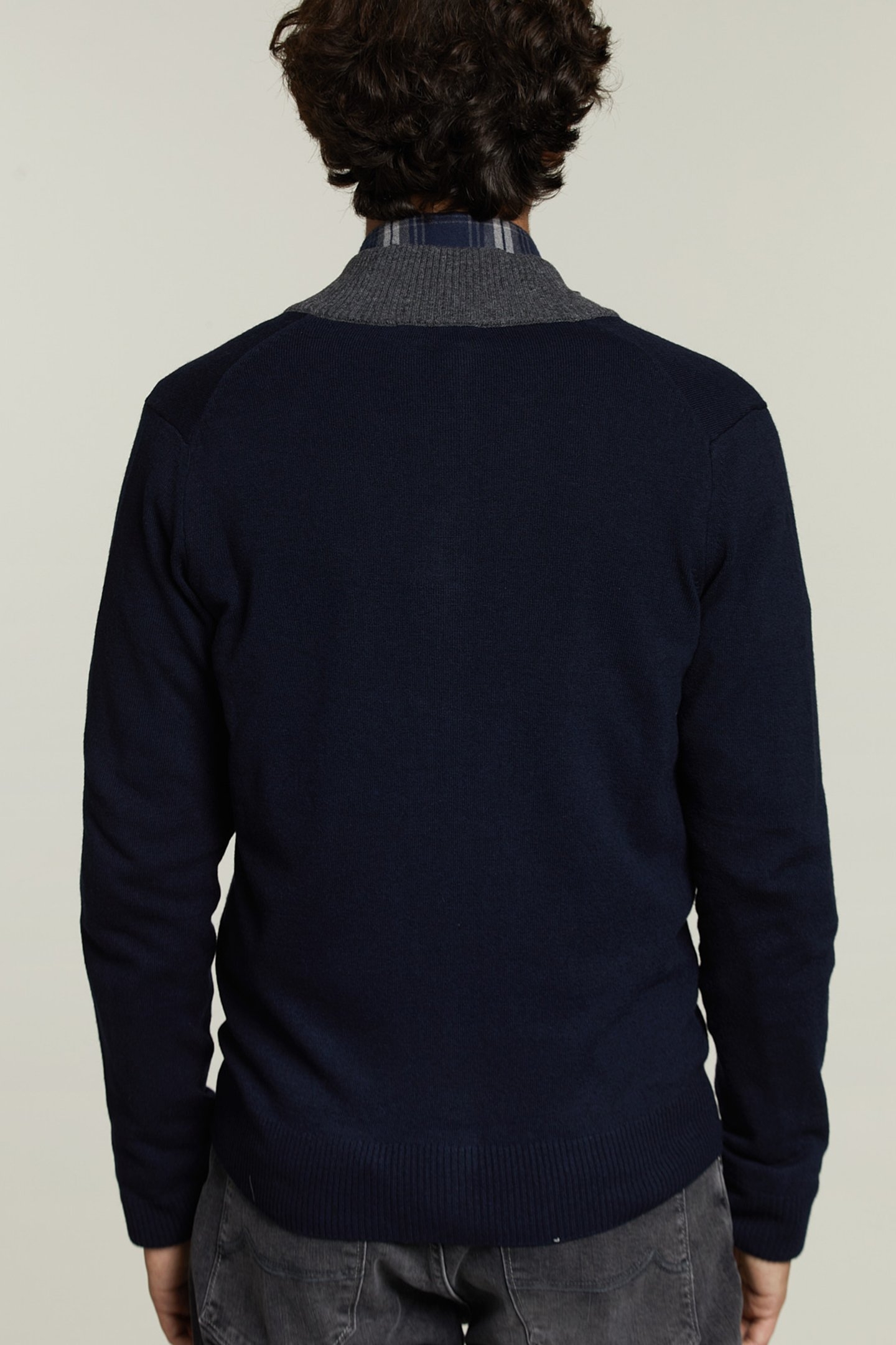CUSTOM FIT MOCK NECK CARDIGAN NAVY 2