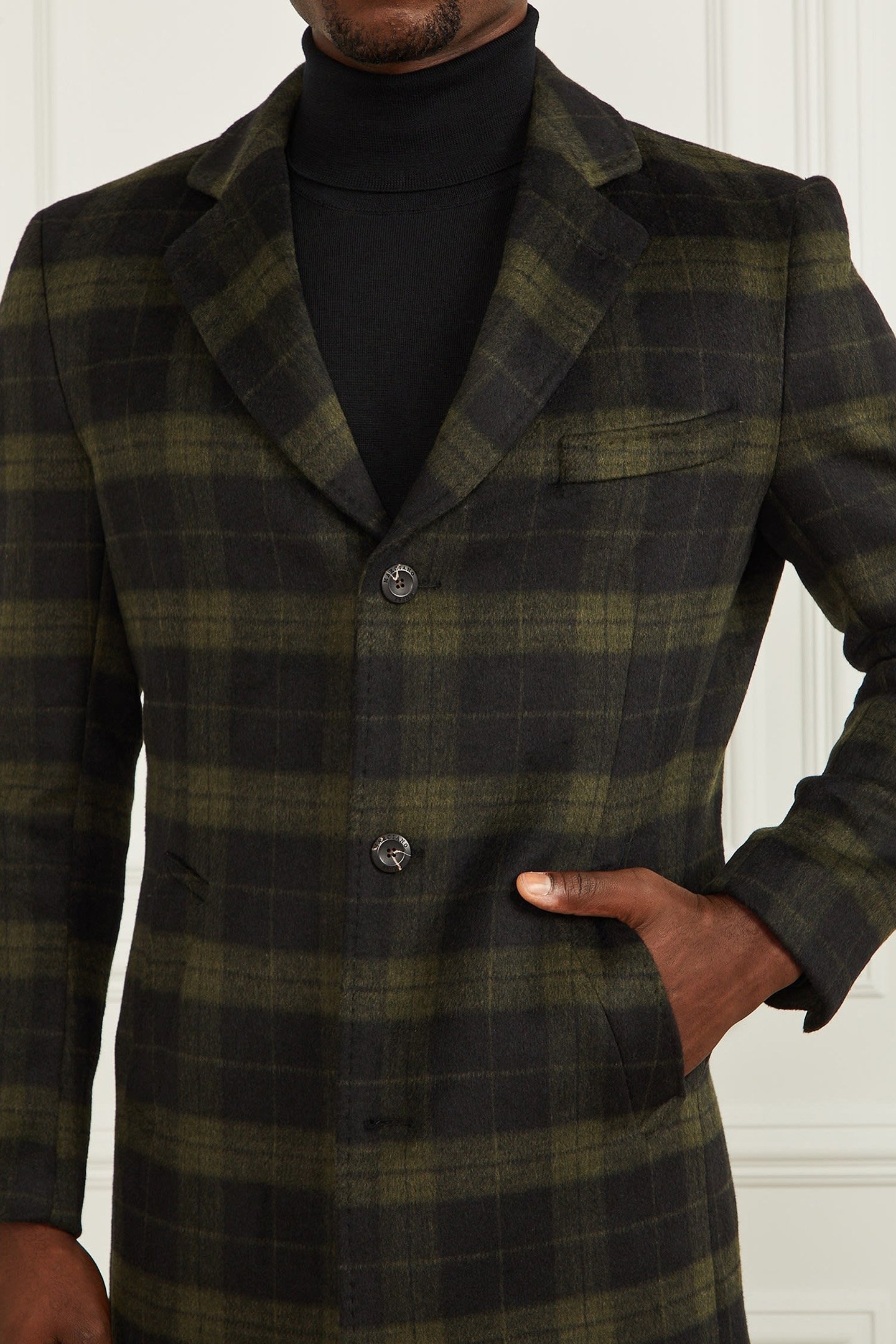 SINGLE BREASTED CHEC OLIVE CHECK 7