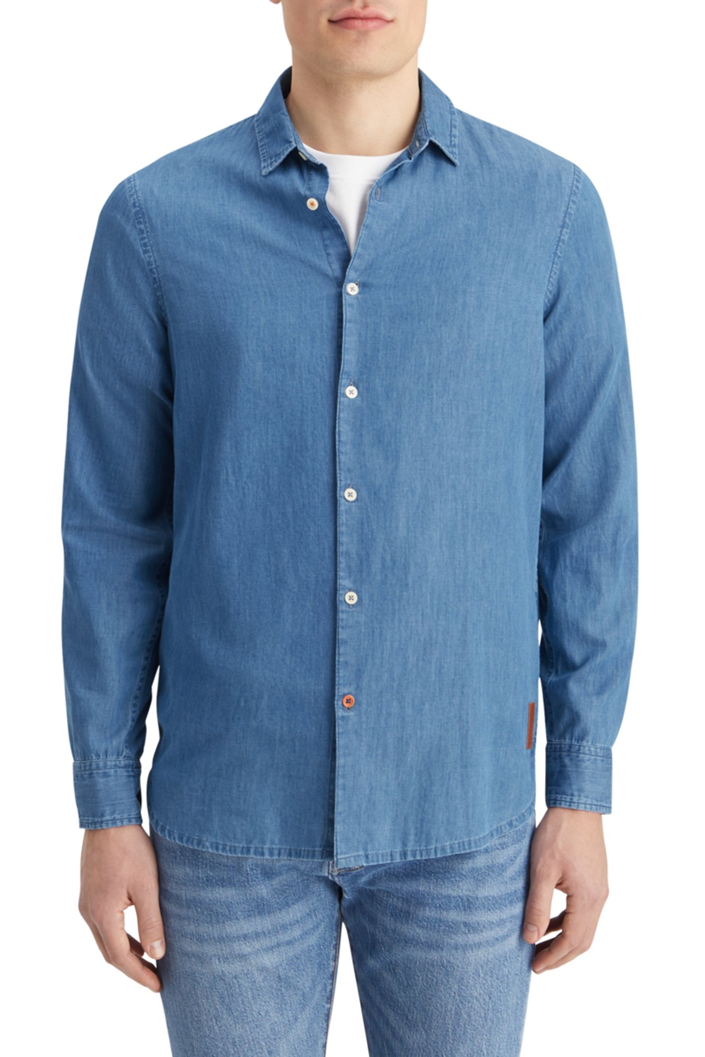 SMART INDIGO LIGHTWEIGHT DENIM SHIRT WITH SLEEVE ADJUSTERS W 1