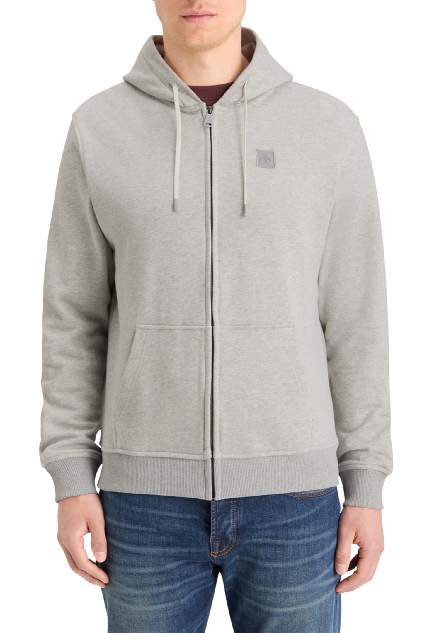 ESSENTIAL LOGO BADGE ZIP-THROUGH HOODIE GREY MELANGE 1