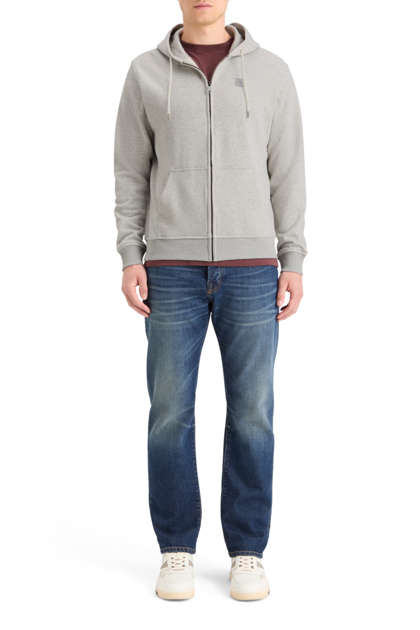 ESSENTIAL LOGO BADGE ZIP-THROUGH HOODIE GREY MELANGE 3