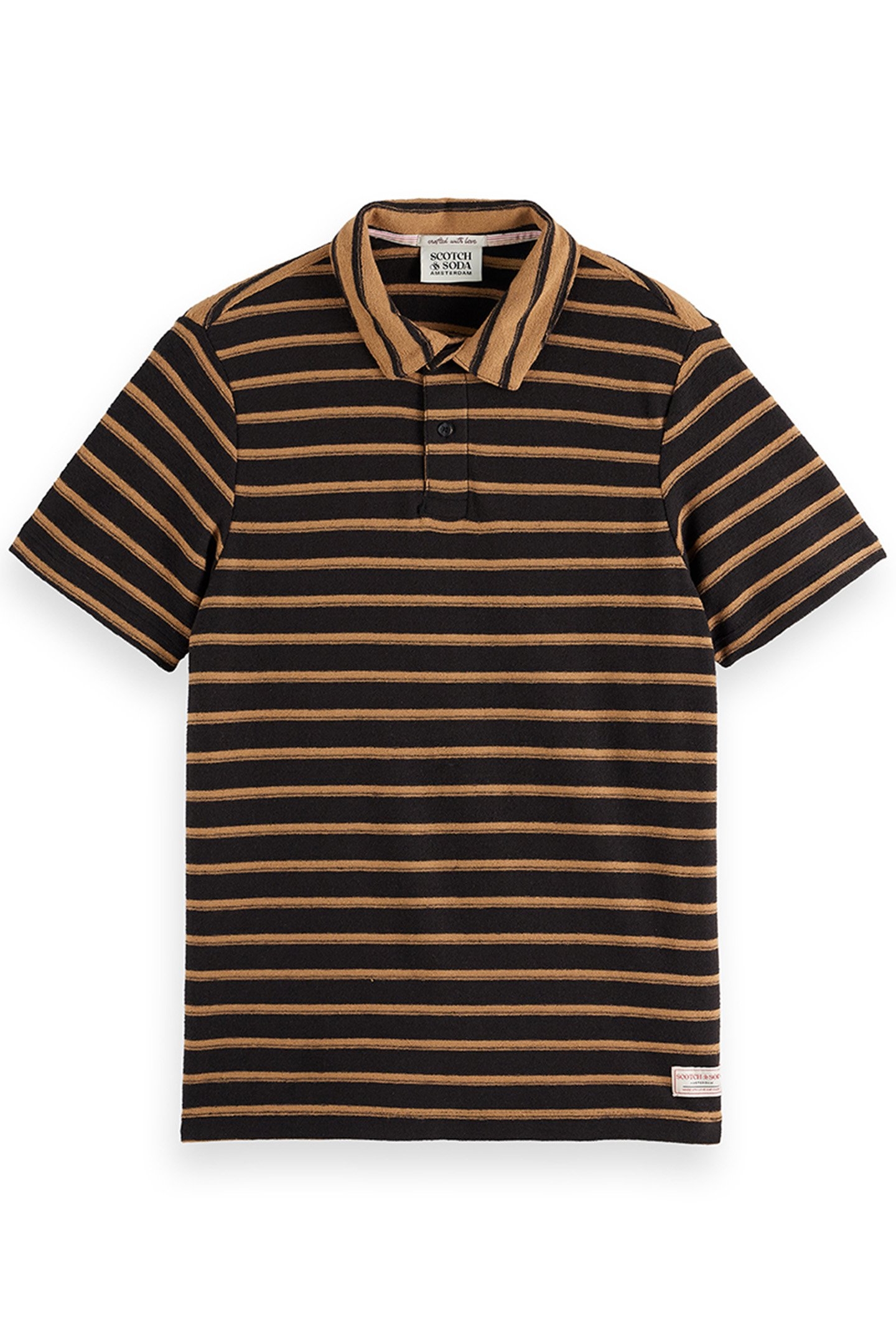 TEXTURED STRIPE BLOCKED SS POLO BLACK GREY 1