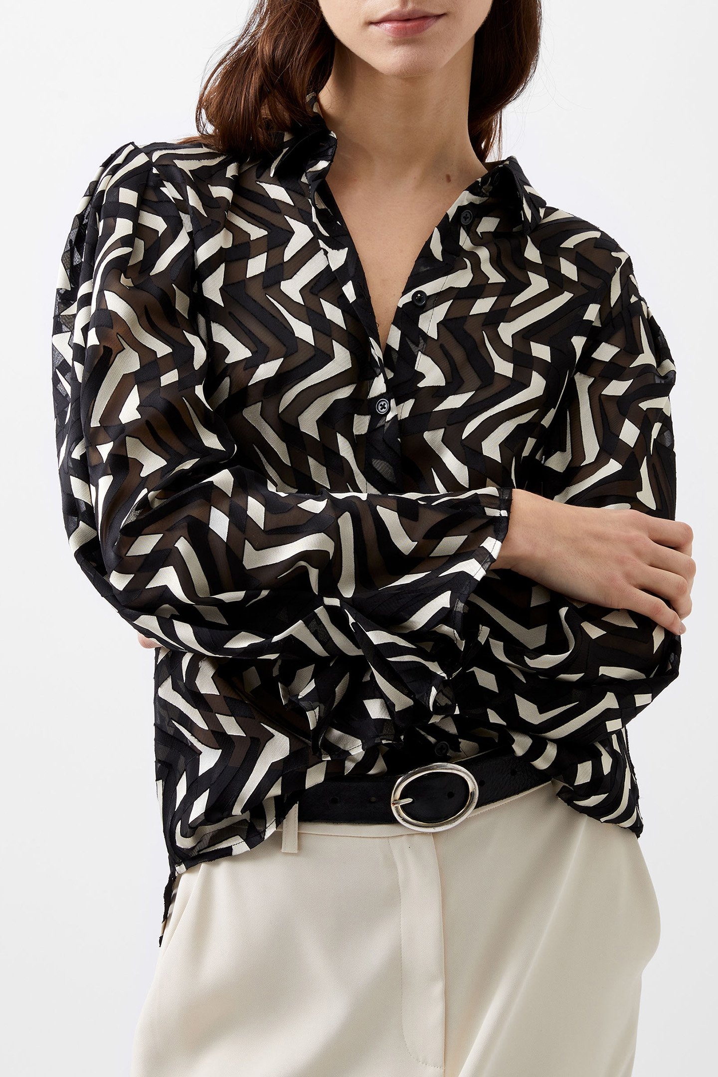 DIANDRA SATIN BURNOUT TOP BLACK/CREAM 1