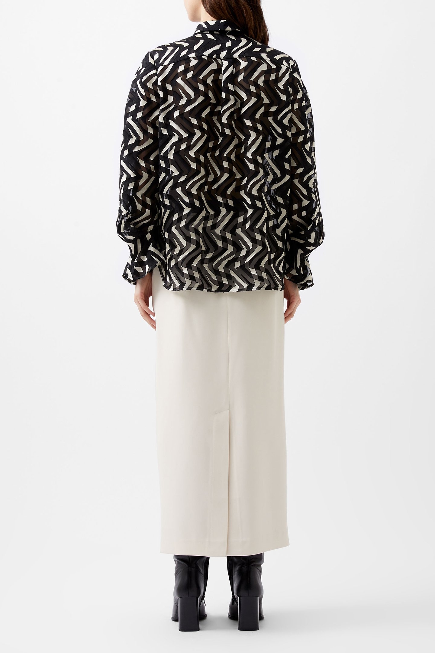 DIANDRA SATIN BURNOUT TOP BLACK/CREAM 2