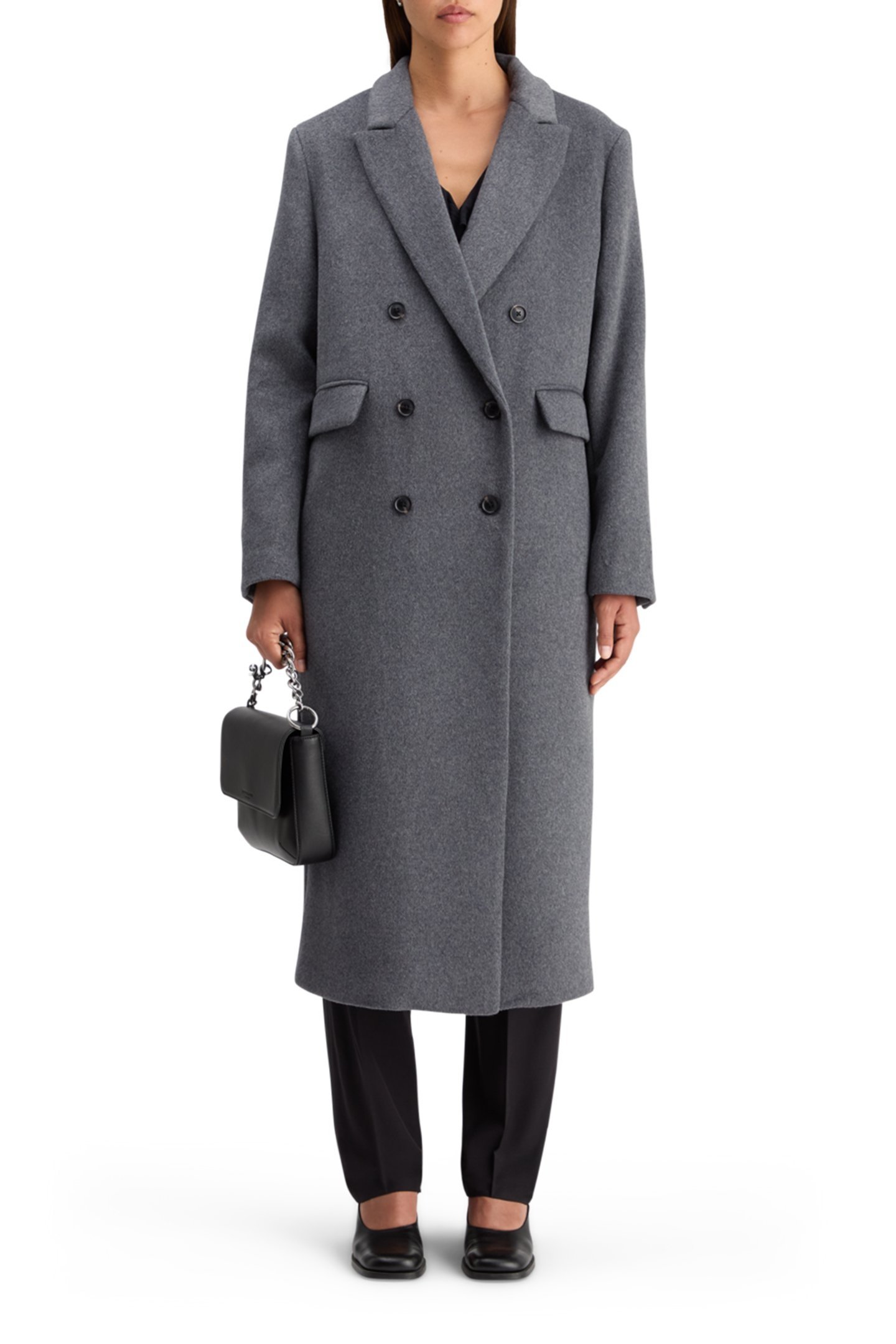 DOUBLE BREASTED TAILORED WOOL BLEND COAT CHARCOAL MELANGE 5