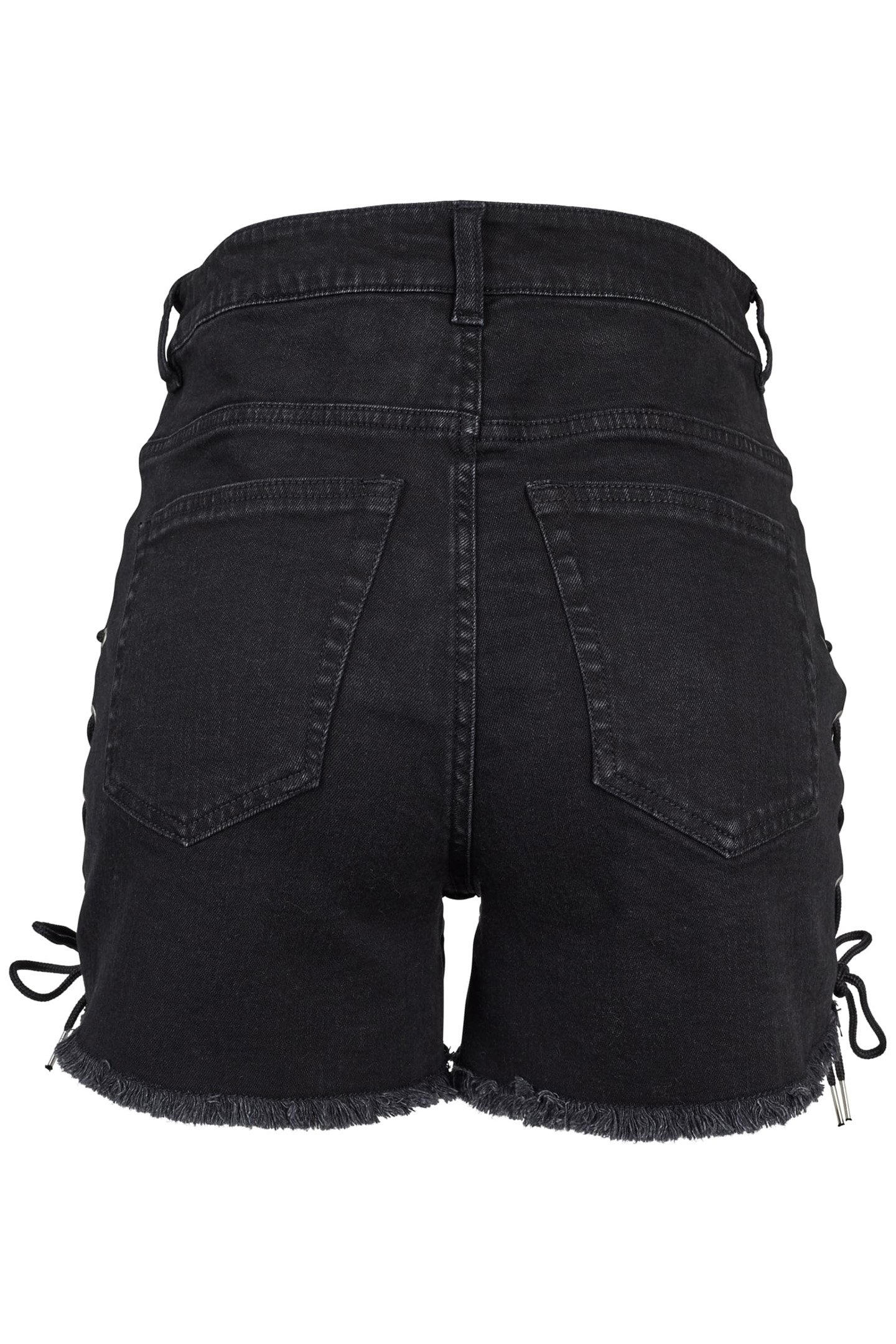 LADIES HIGHWAIST DENIM LACE UP SHORTS BLACK WASHED 2