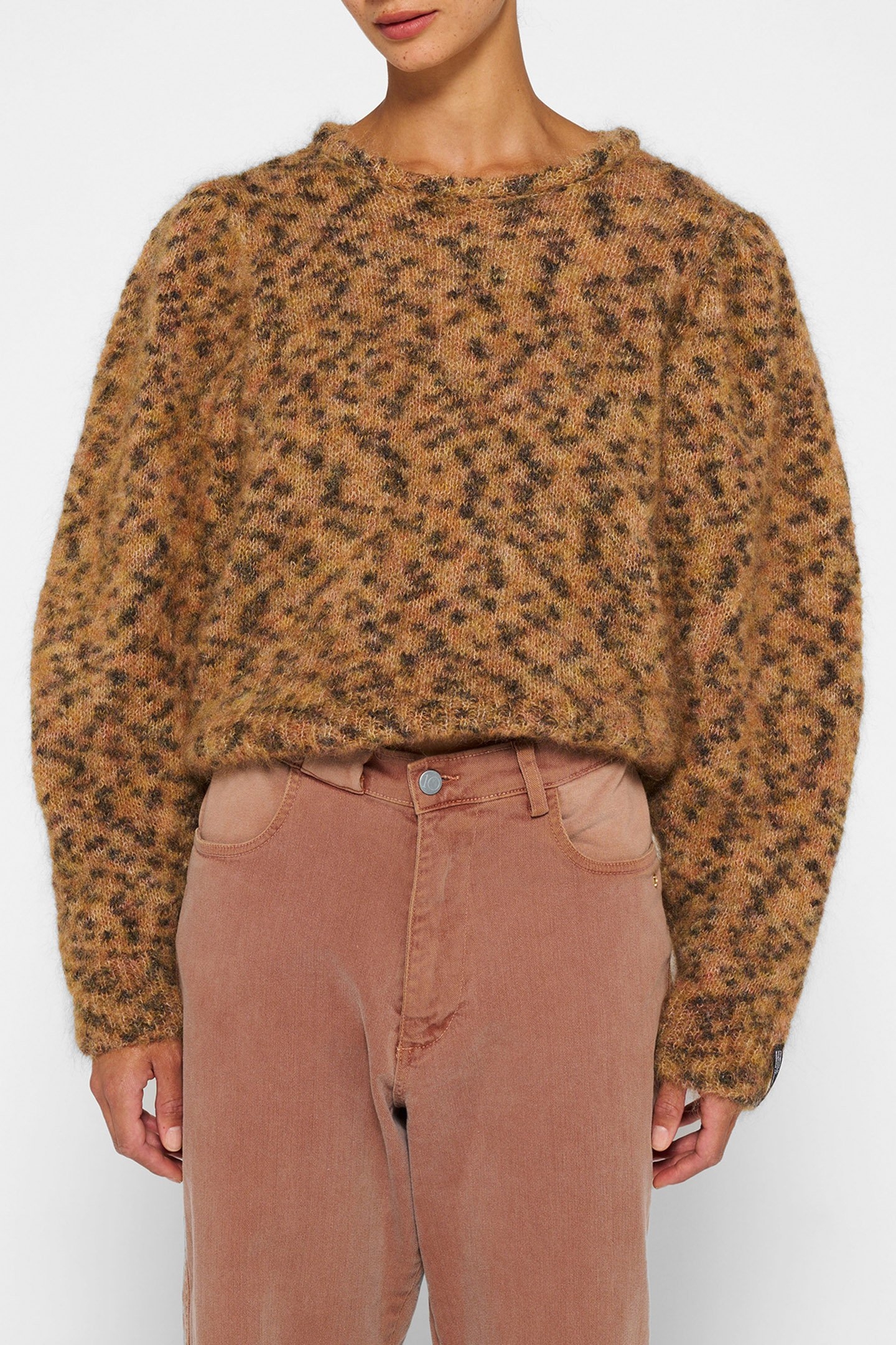 PUFFED SWEATER KNIT LEOPARD SADDLE BROWN 1