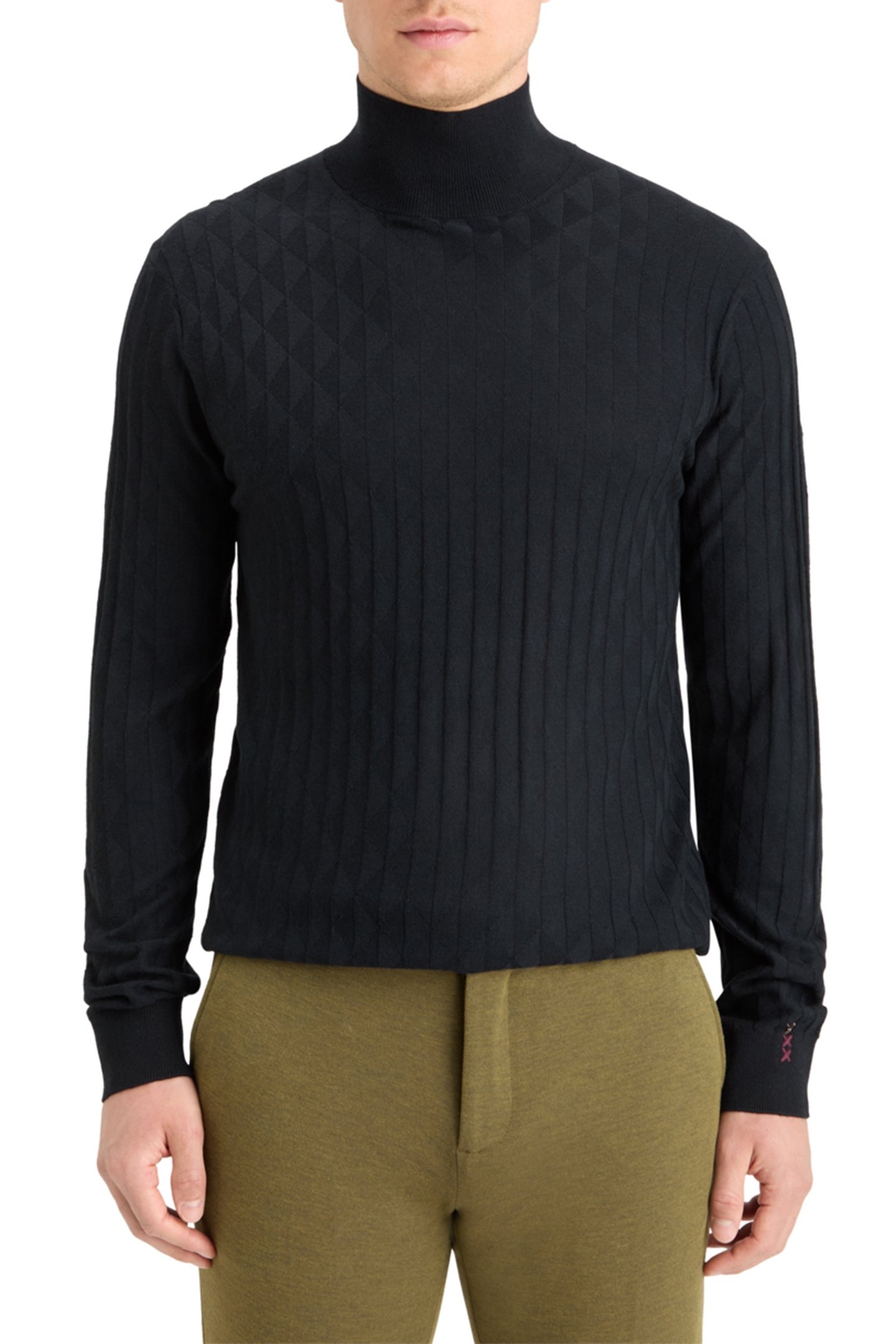 TURTLE NECK REGULAR FIT RELIEF STITCH SWEATER BLACK 1