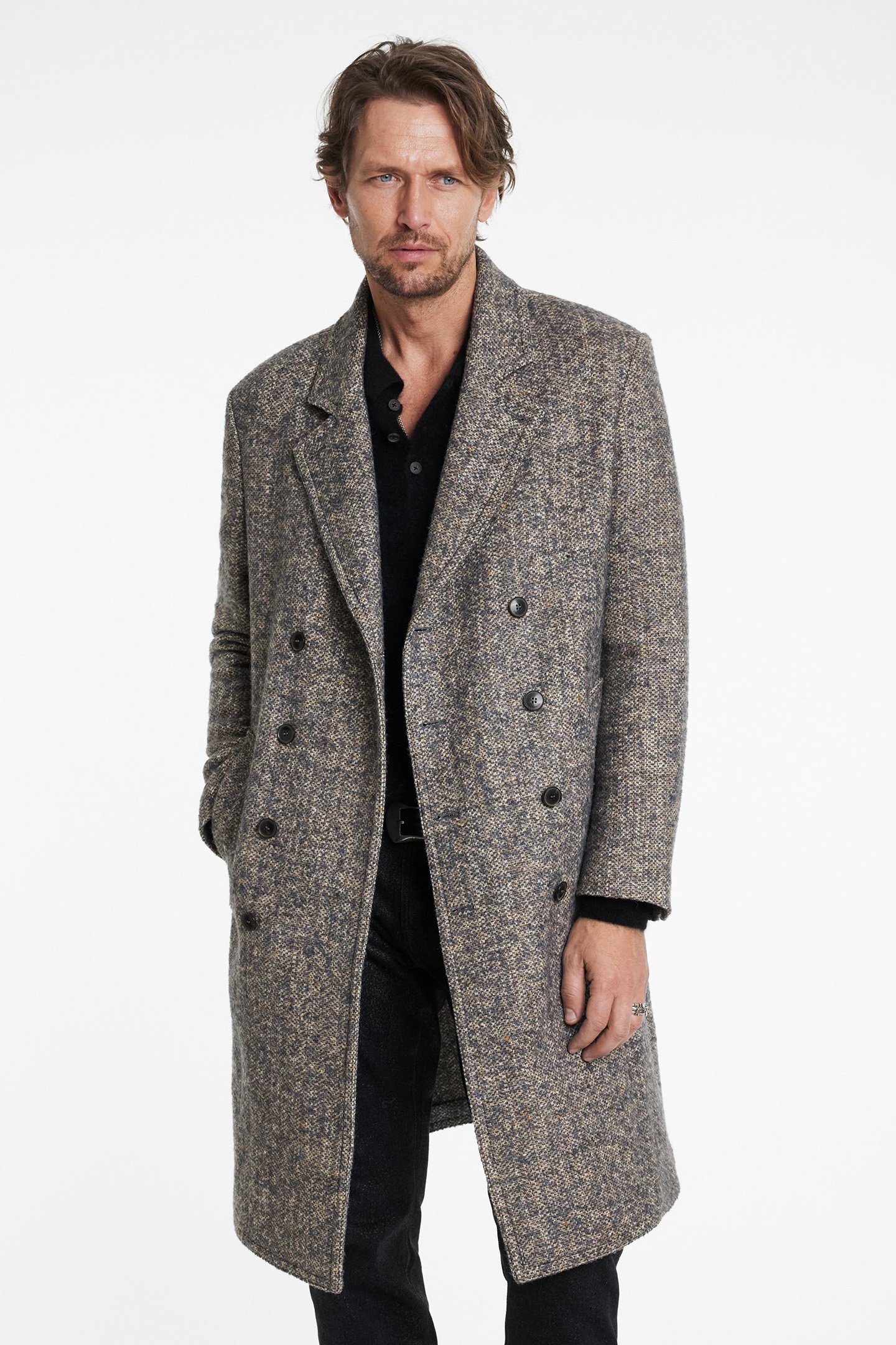 TERRY DB COAT WITH WELT HIP POCKETS RAIN BLUE 1