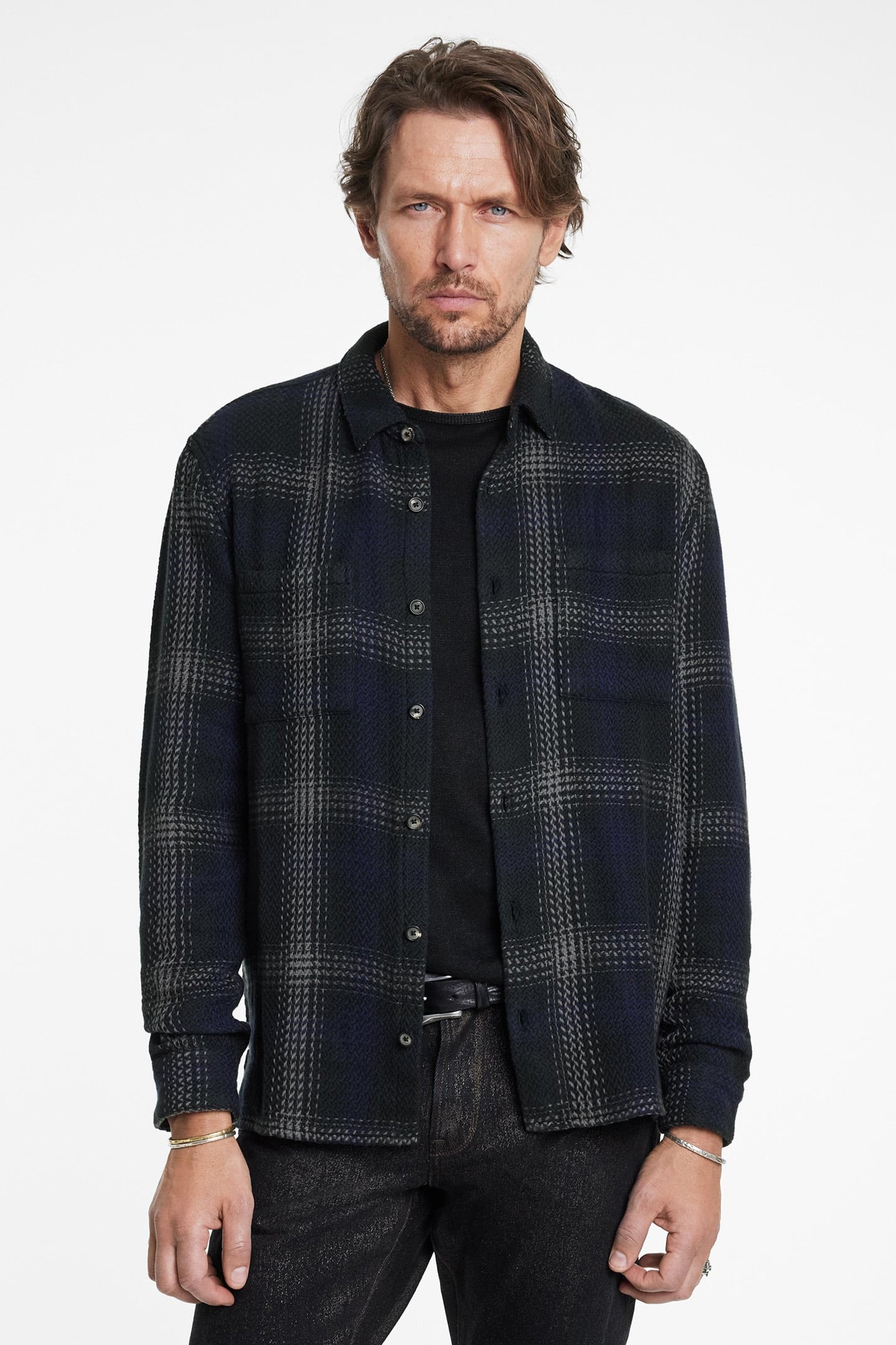 COLE LS SHIRT IN LARGE FALL PLAID INK BLUE 1