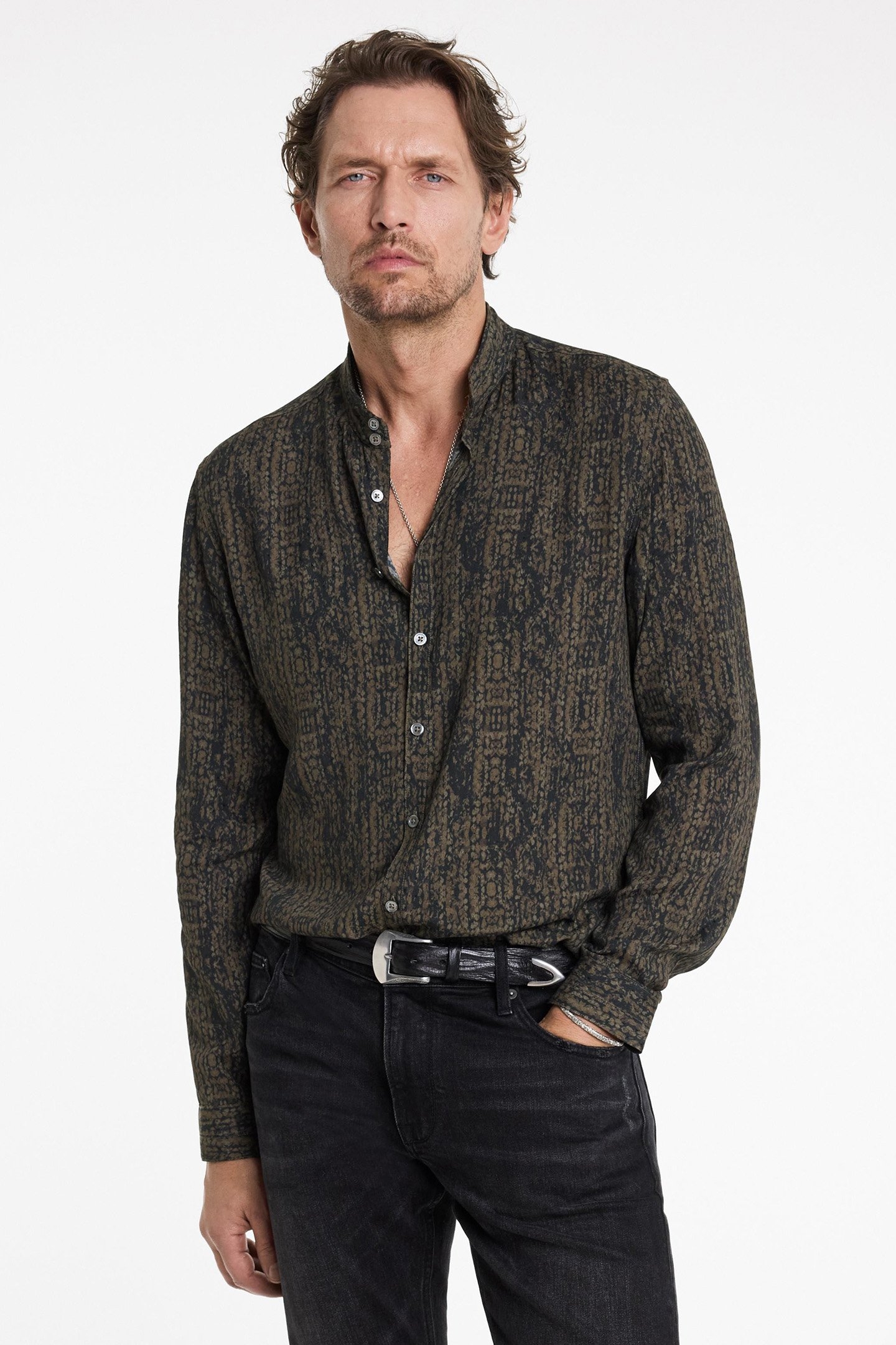 DOUBLE BAND COLLAR SHIRTSWITH SEAM DETAIL LT BROWN 1