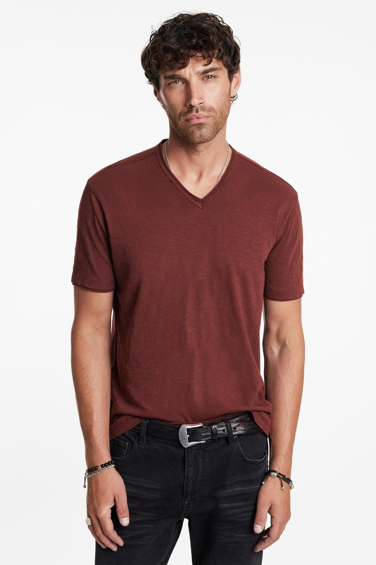 MILES SLUB V-NECK WITH CUT RAW EDGE PRUCE 1