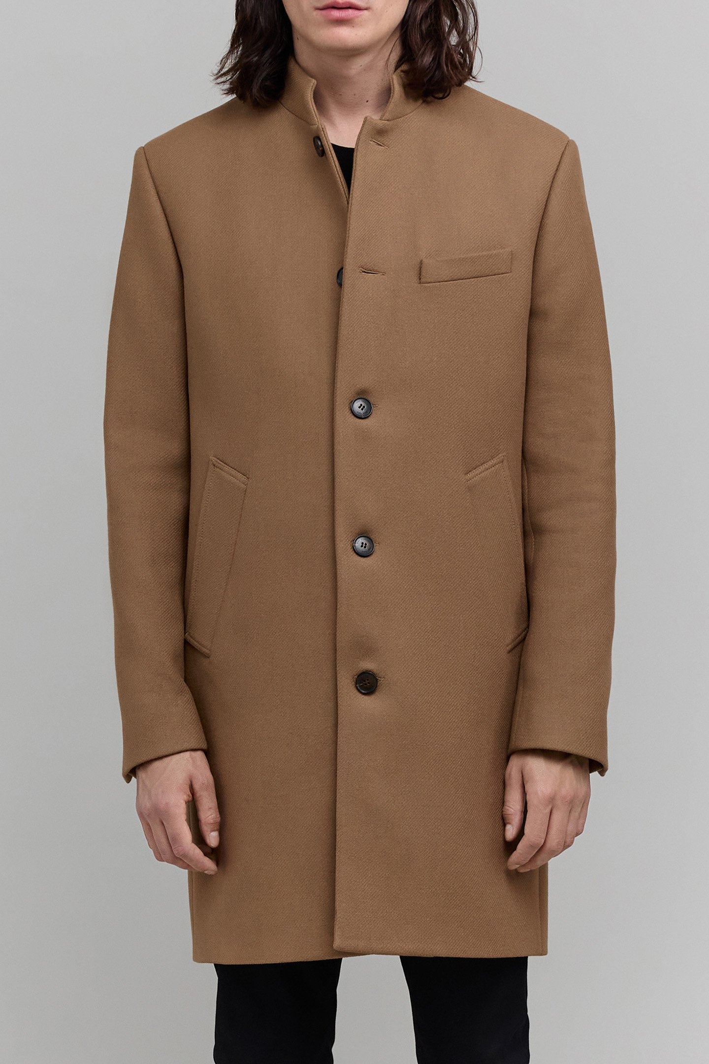 STRAIGHT BEIGE COAT WITH OFFICER'S COLLAR 1