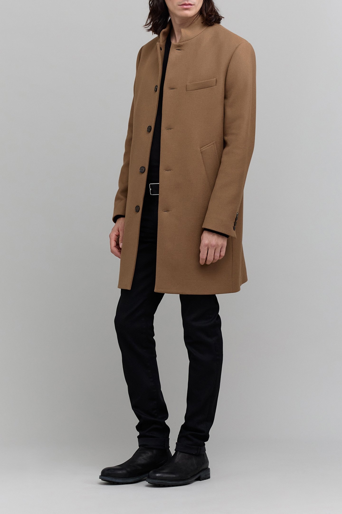 STRAIGHT BEIGE COAT WITH OFFICER'S COLLAR 5