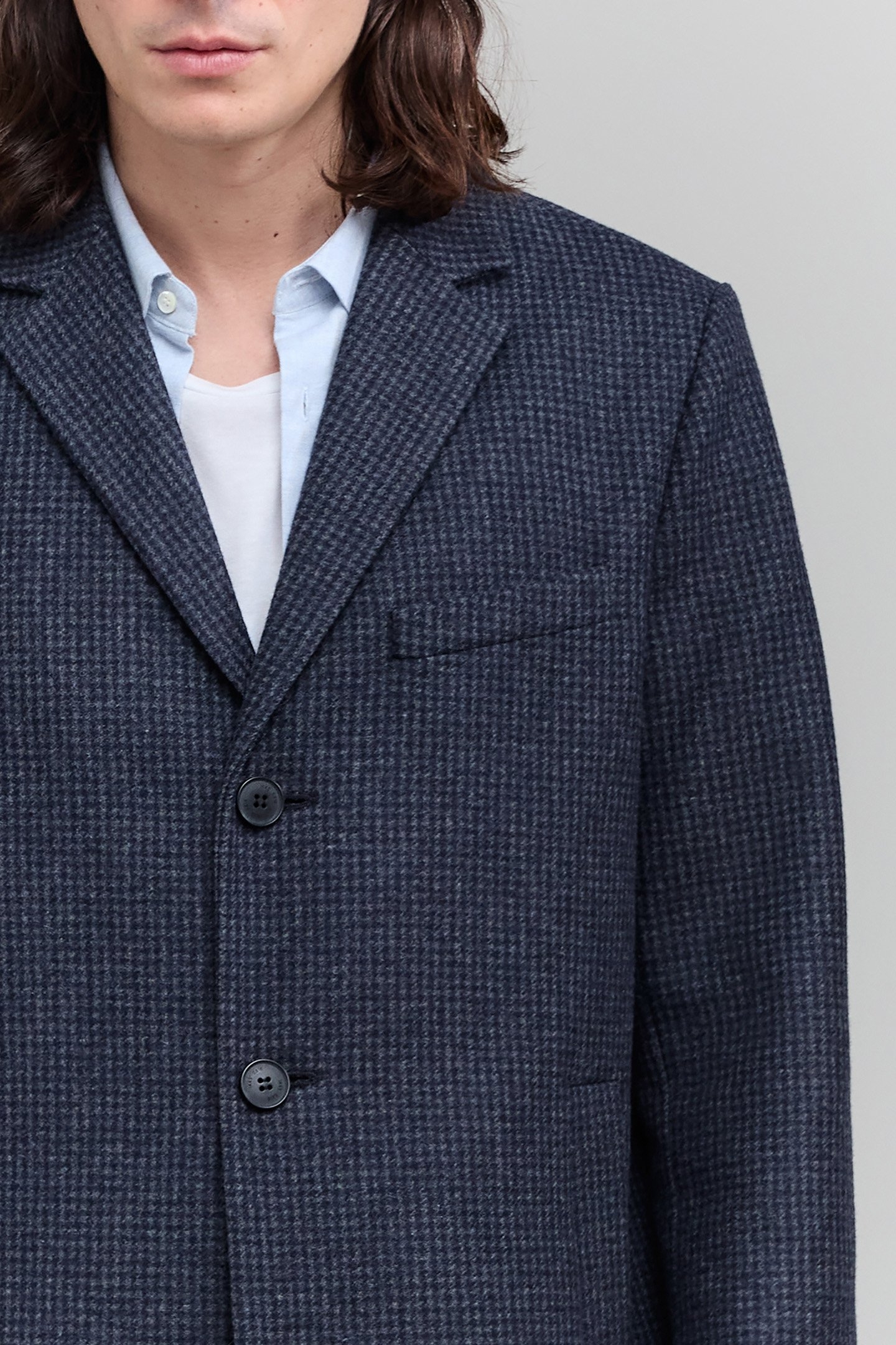 CHECK NAVY WOOL COAT 6