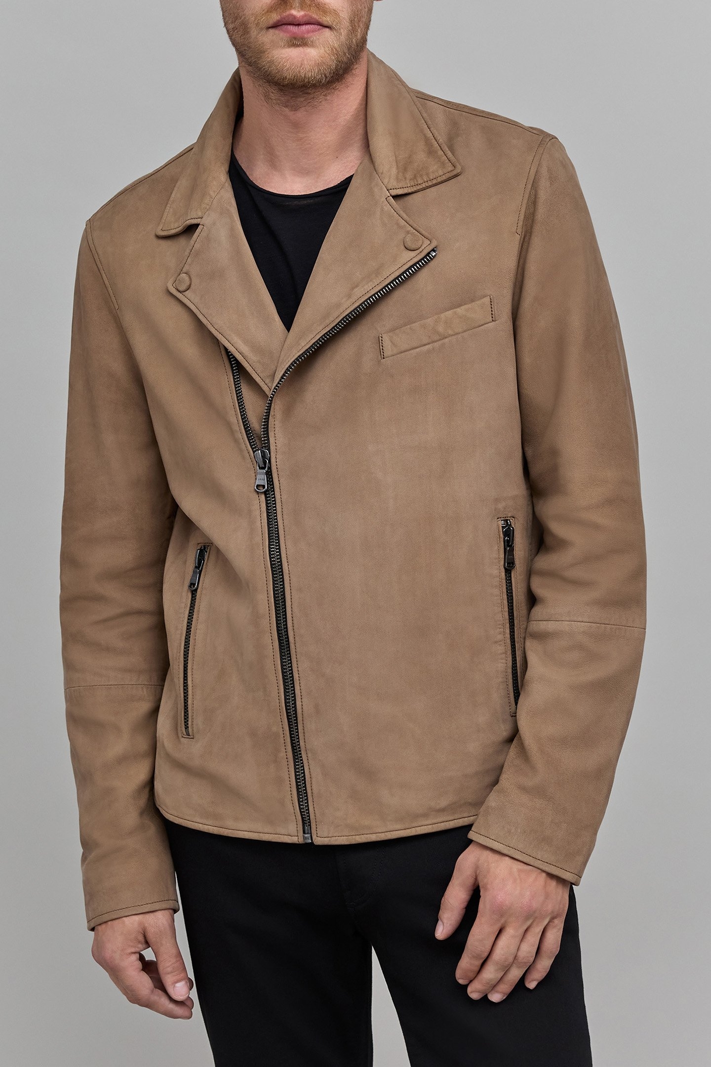 BEIGE LEATHER BIKER JACKET 1