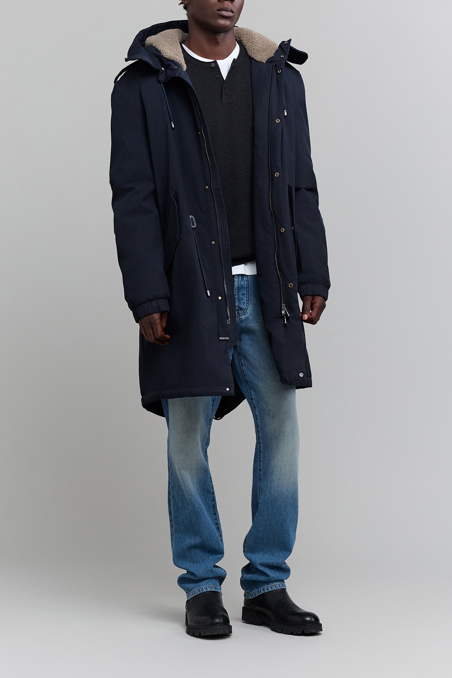 NAVY BLUE PARKA WITH BEIGE SHERPA LINING 5