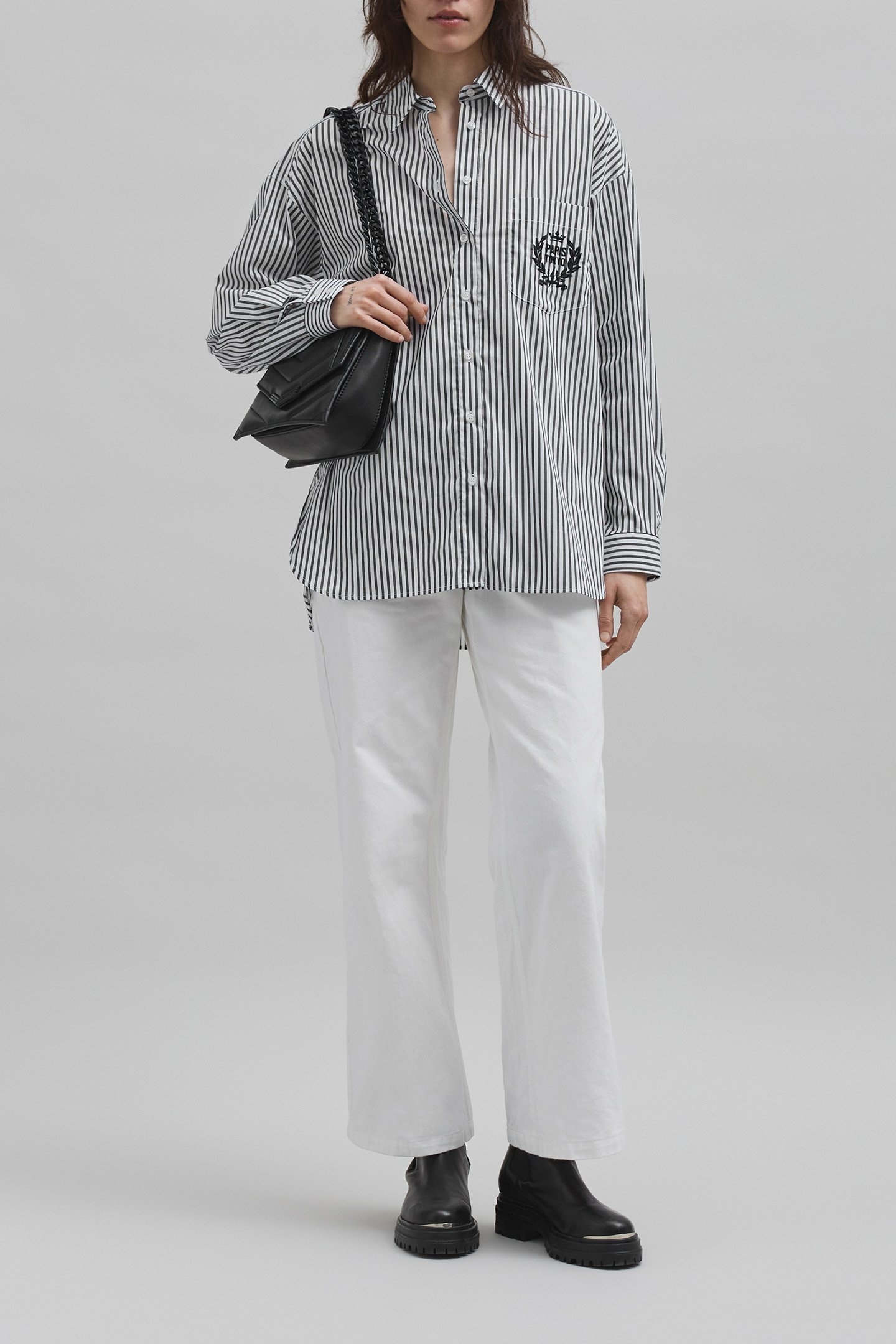 OVERSIZED BLACK SHIRT WITH STRIPES AND EMBROIDERY 4