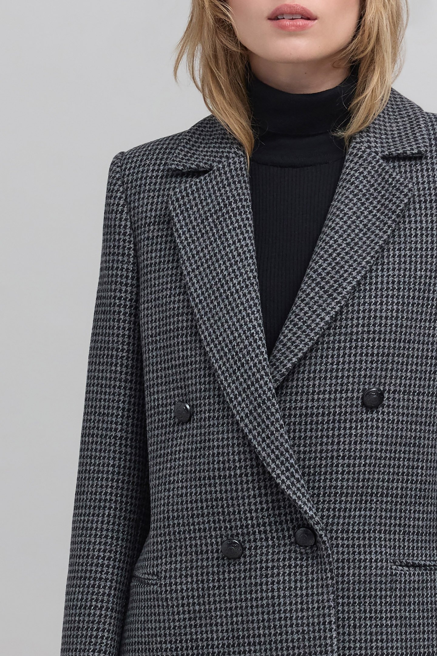 METALLIC HOUNDSTOOTH PATTERN BLACK STRAIGHT COAT 6