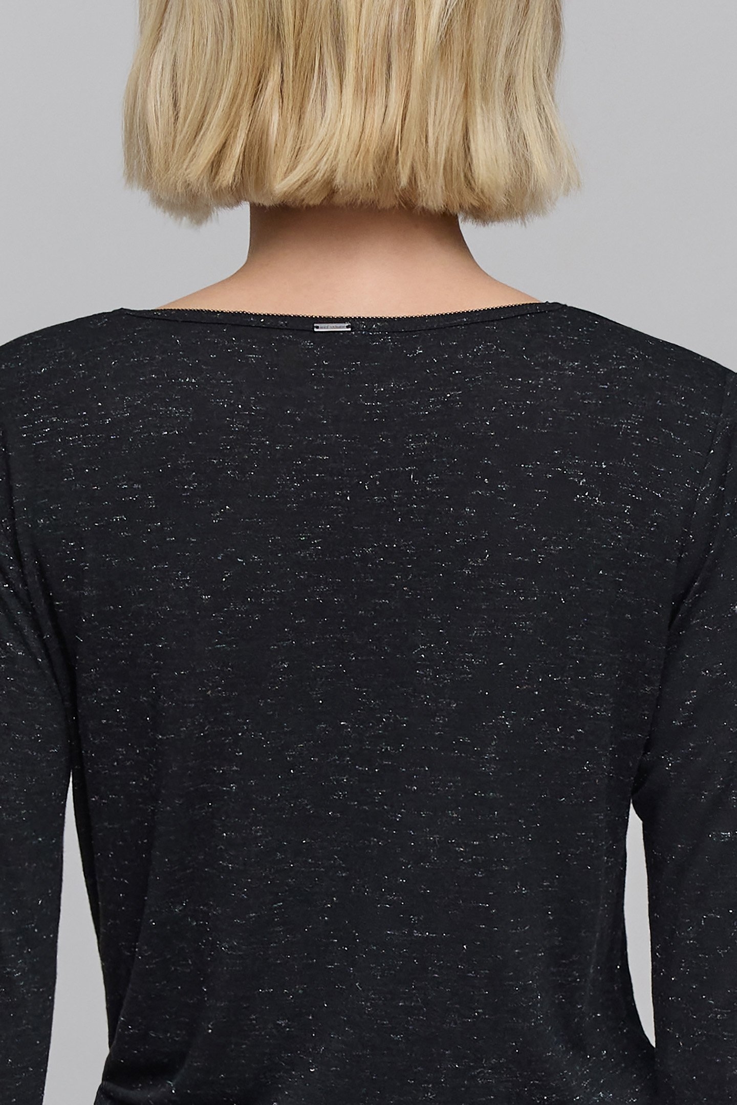 BLACK KNIT TEE WITH LUREX JEWEL COLLAR 6