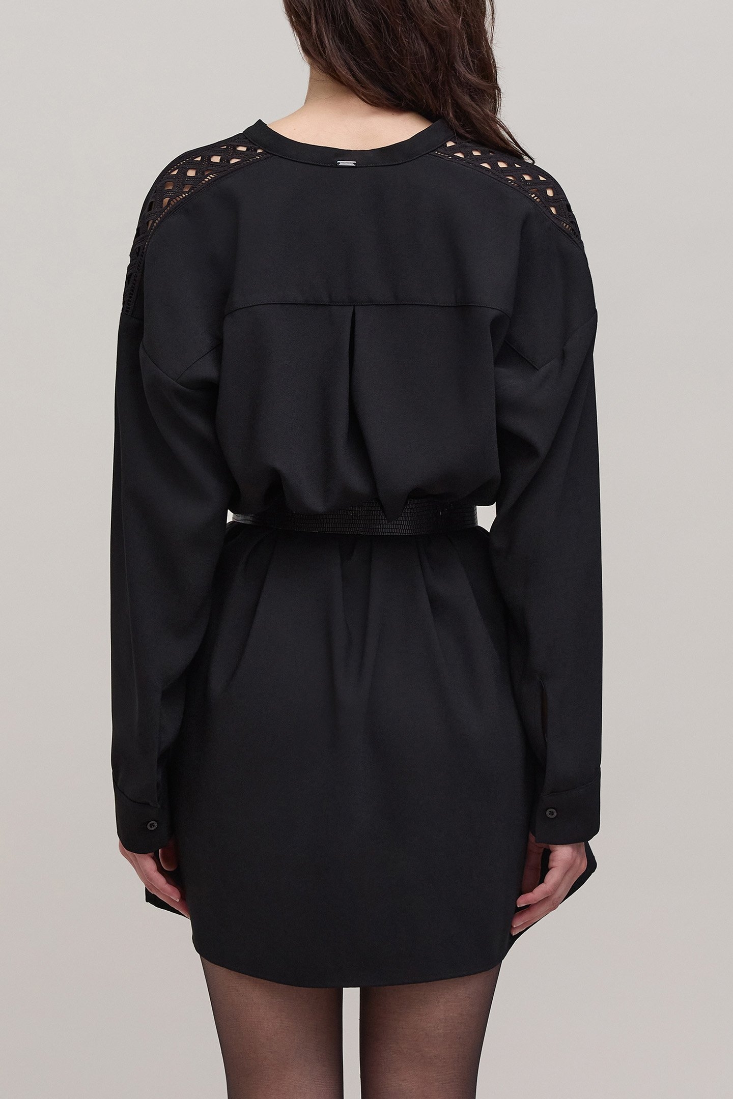 BLACK DRESS WITH LACE GUIPURE SLEEVES 2