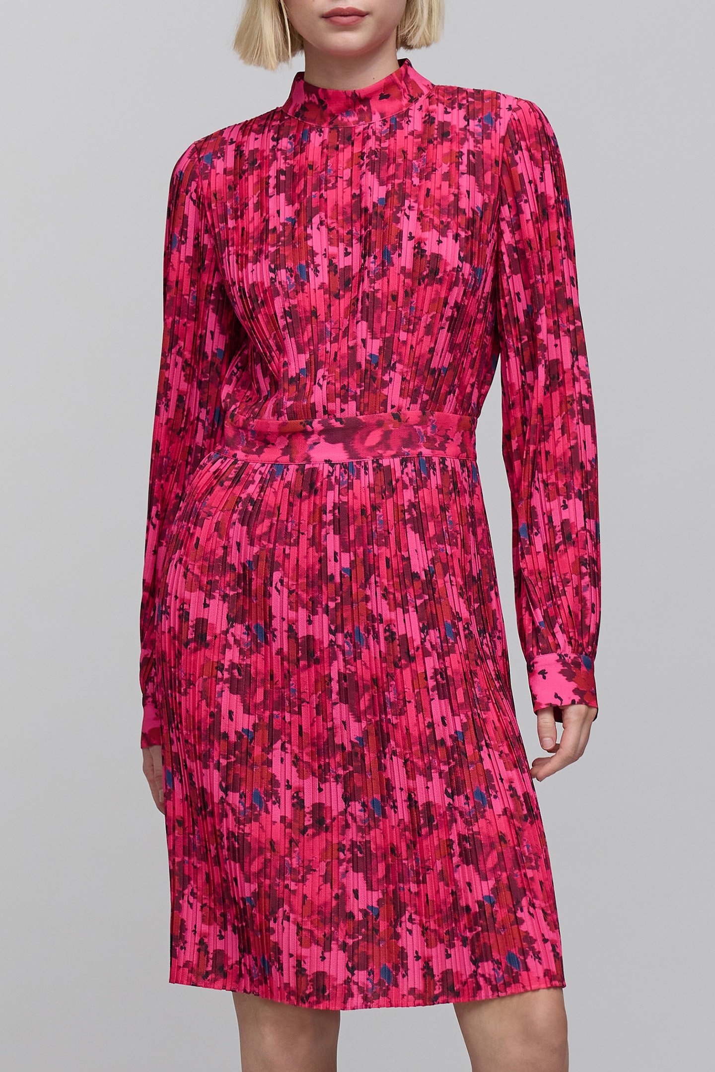 PINK PLEATED ORIGAMI FLOWER PRINT DRESS 1