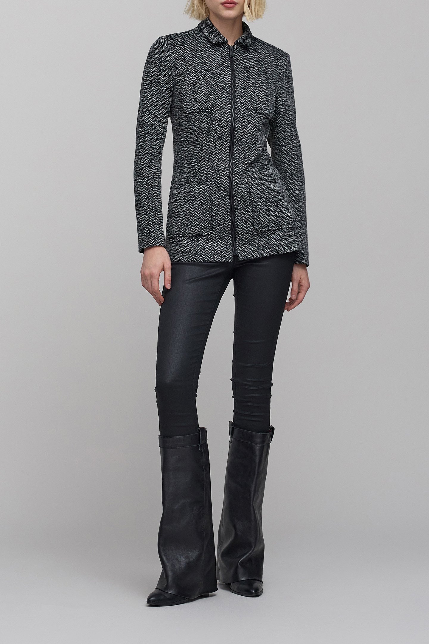 GREY HERRINGBONE-KNIT ZIP-UP JACKET 3