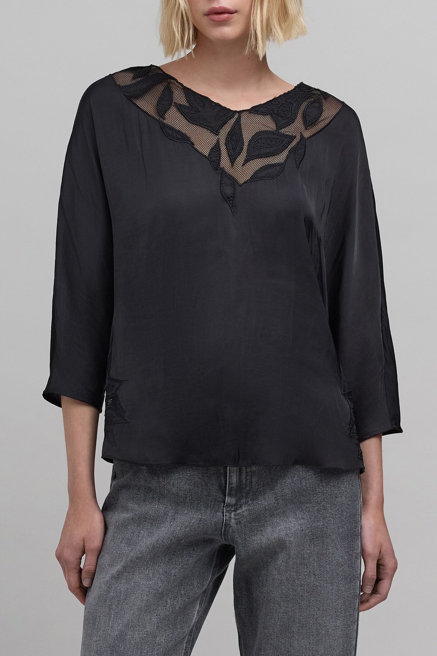 BLACK FLORAL EMBROIDERED FISHNET BLOUSE 1