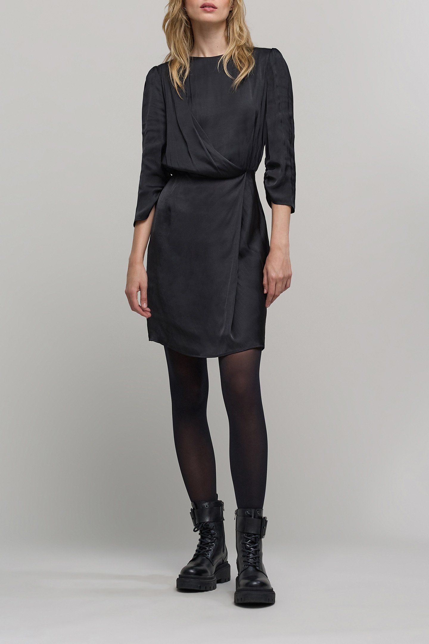 BLACK CRUMPLED LACE BACK DRESS 3