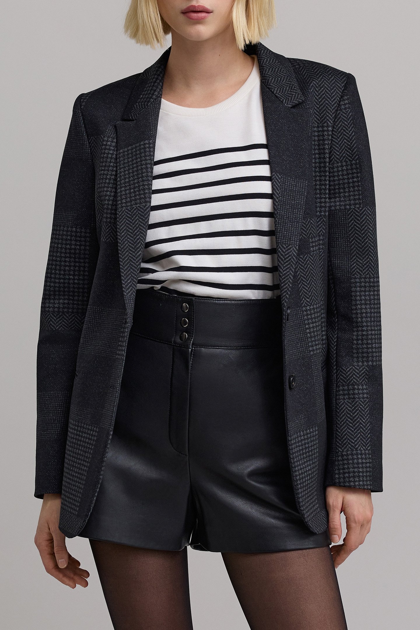 PATCHWORK EFFECT GREY MILANO KNIT COSTUME JACKET 1