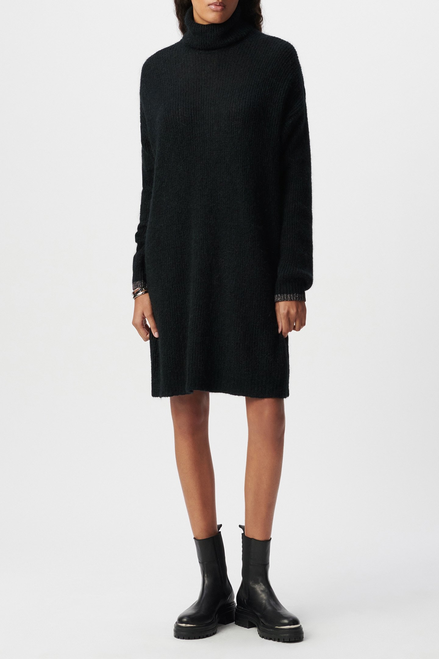 BLACK RIB-KNIT TURTLENECK SWEATER DRESS 1
