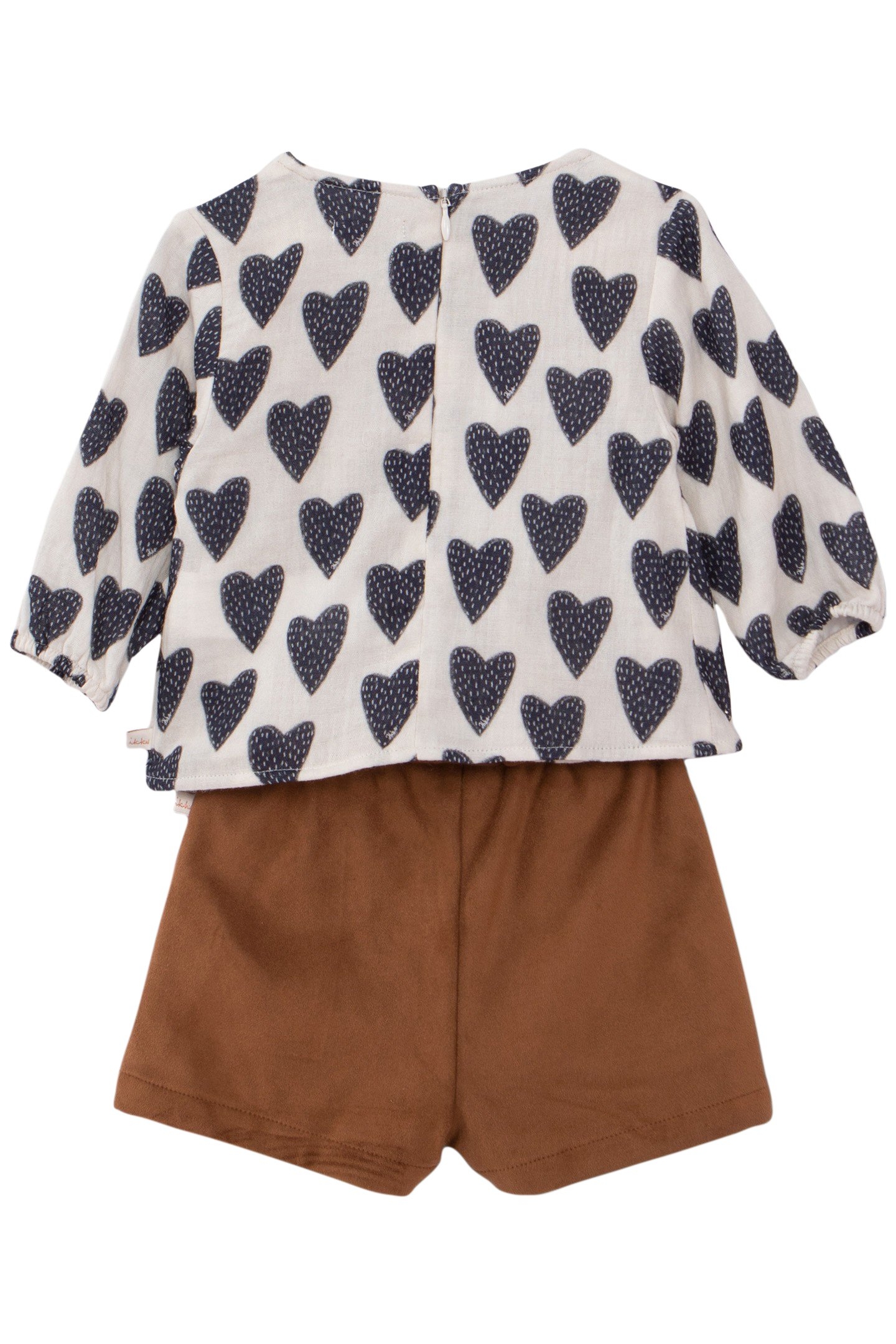 2-IN-1 BABY GIRL HEARTS BLOUSE AND CAMEL SHORTS SET 3