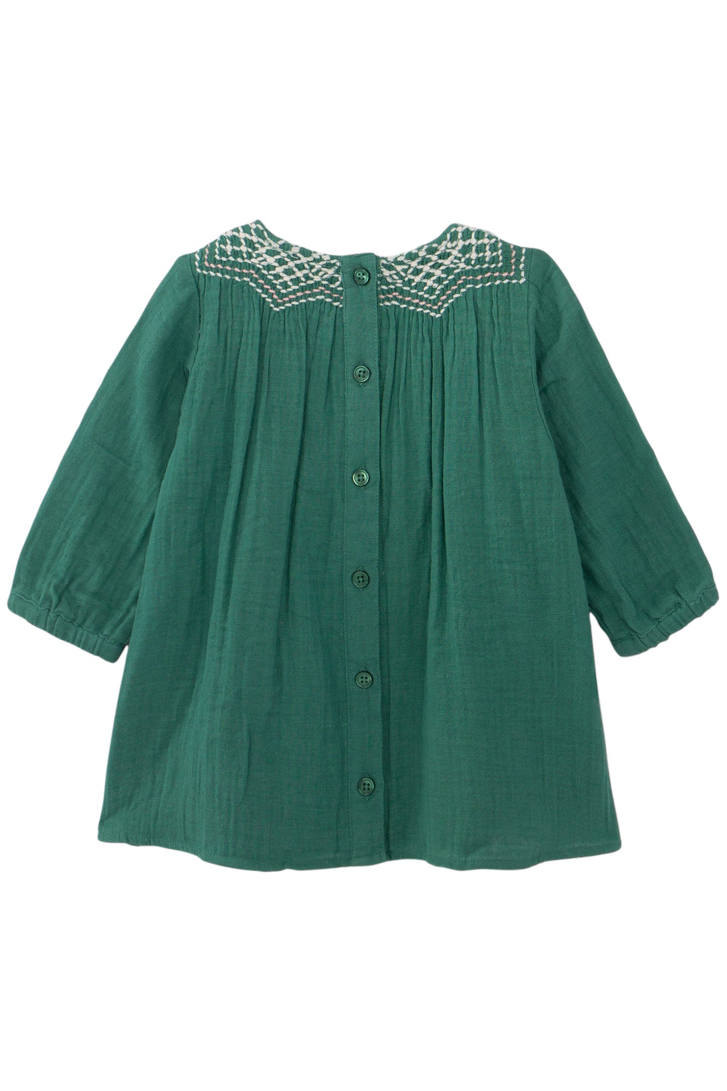 BABY GIRL GREEN DRESS WITH EMBROIDERED NECKLINE 2