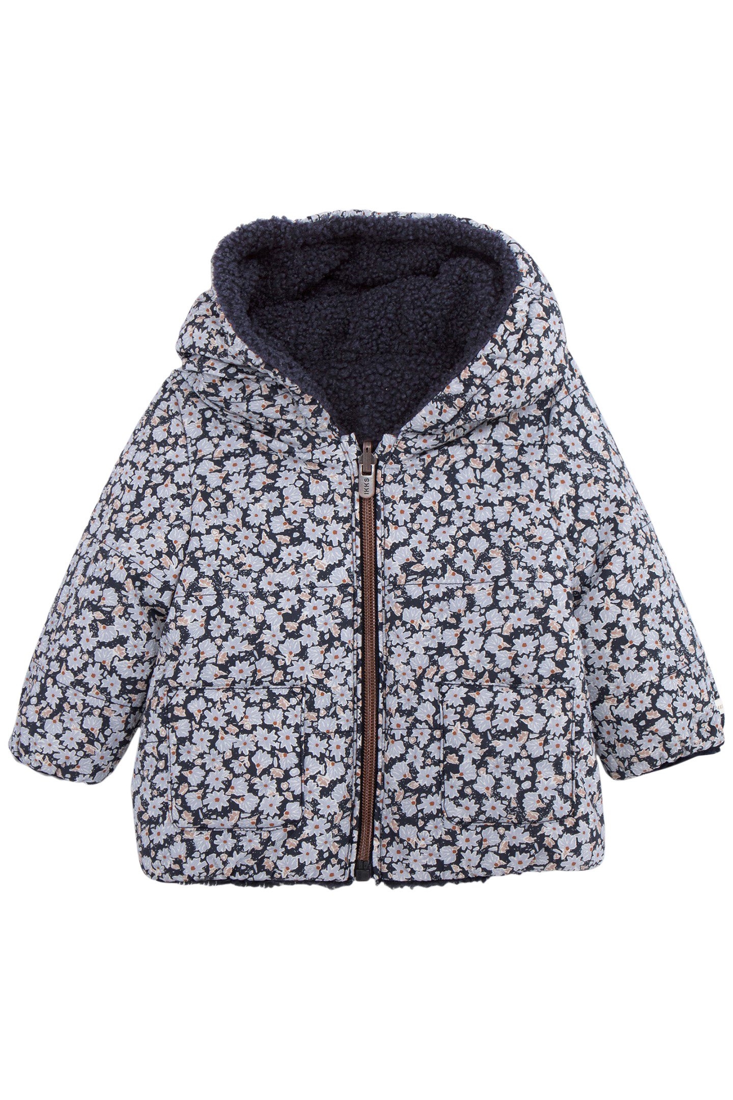 BABY GIRL'S NAVY AND FLORAL PRINT REVERSIBLE DOWN JACKET 1