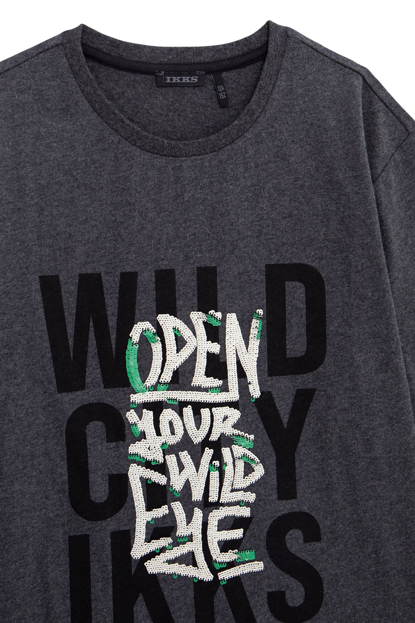 BOY'S GREY MESSAGE PRINT T-SHIRT WITH SEQUINS EMBROIDERY 3