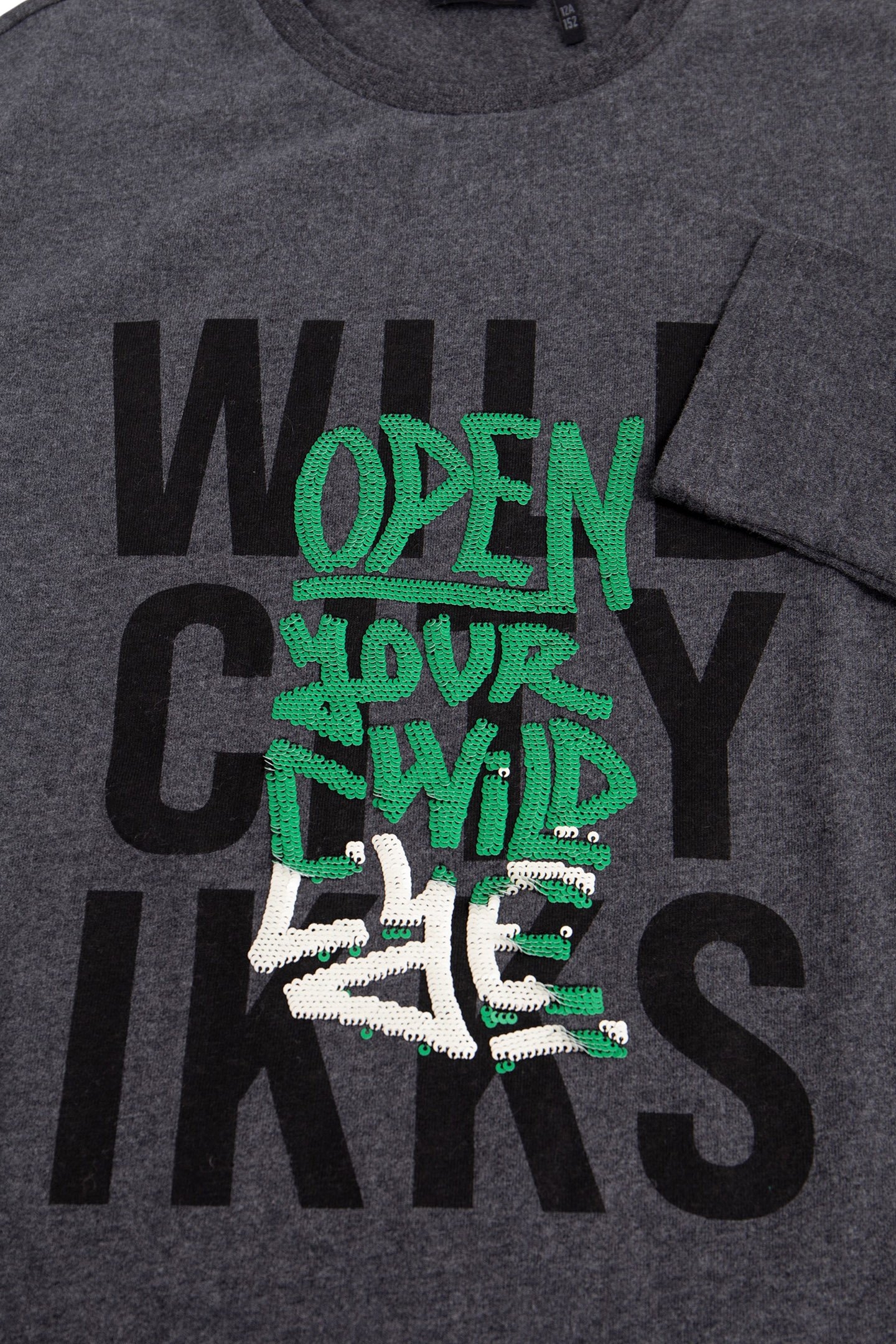 BOY'S GREY MESSAGE PRINT T-SHIRT WITH SEQUINS EMBROIDERY 5