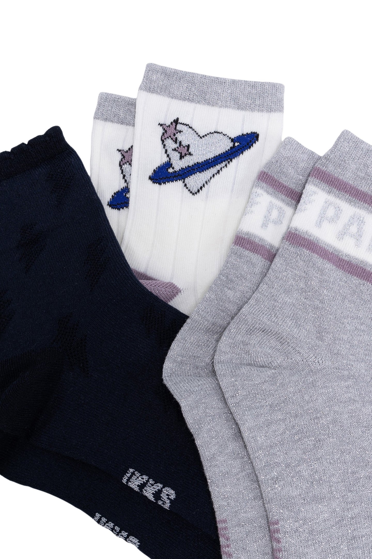 GIRL'S NAVY, ECRU AND SILVER SOCKS 6