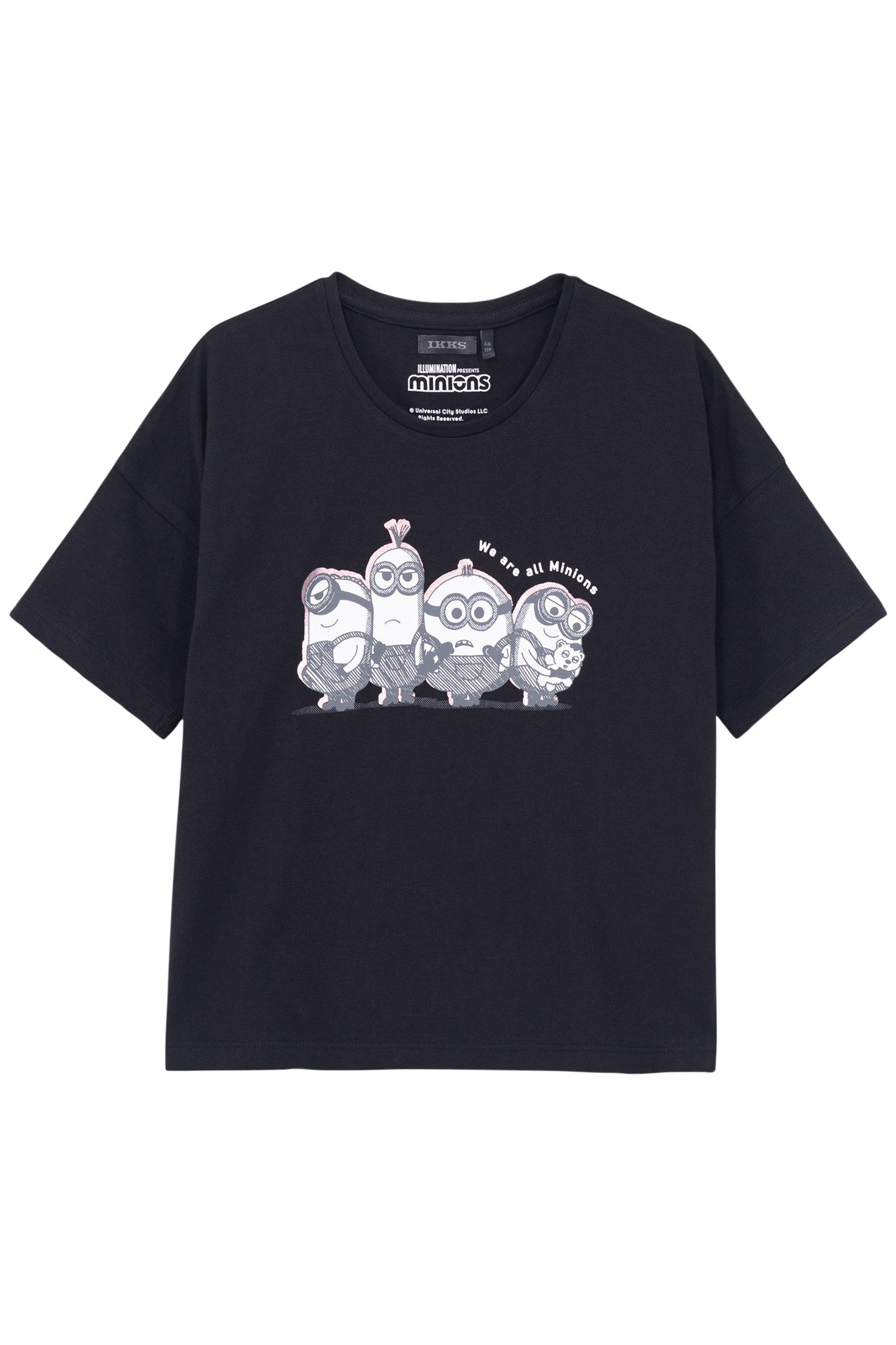 GIRL'S BLACK ORGANIC COTTON MINIONS FOIL PRINT T-SHIRT 1
