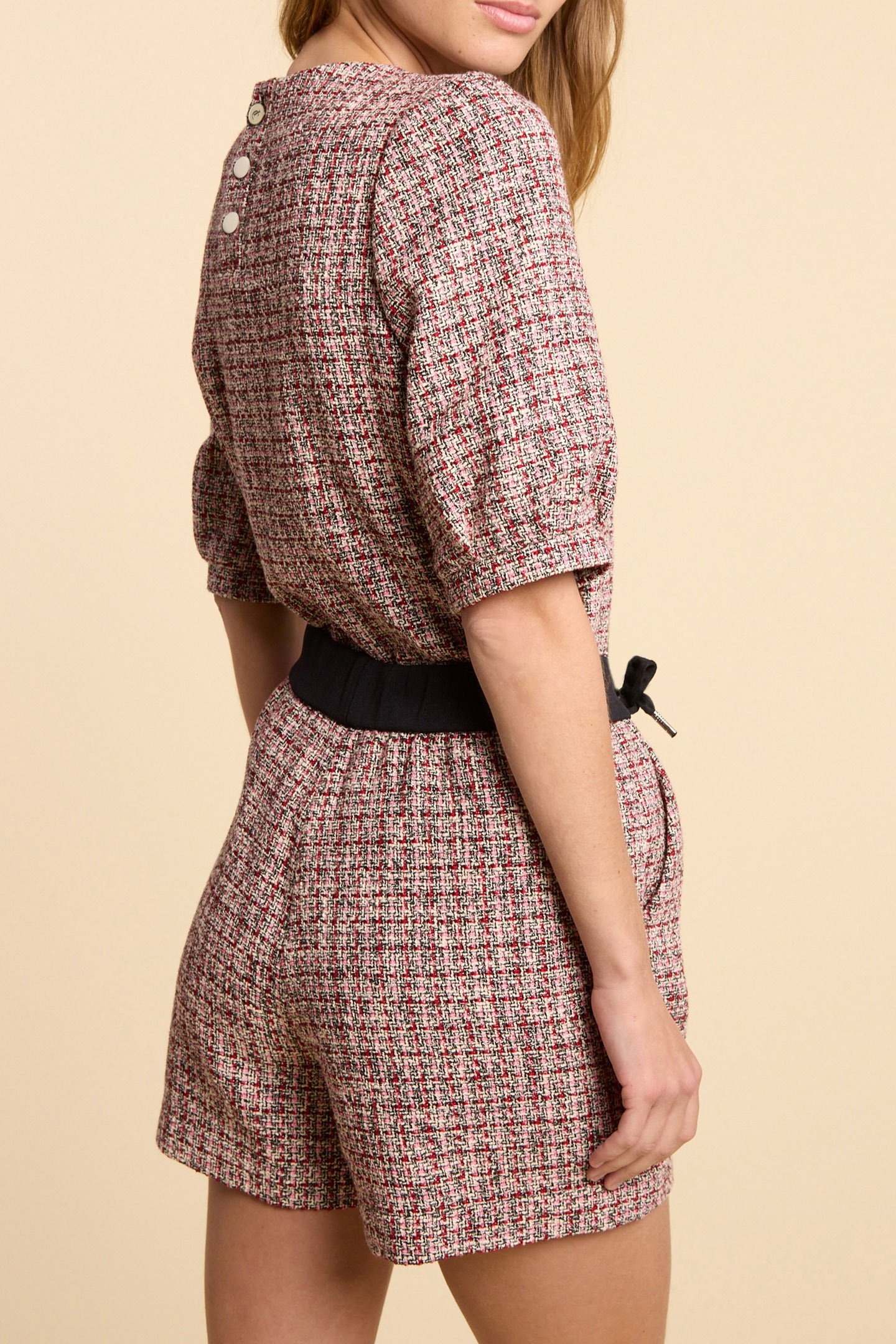 RED DECORATIVE TWEED-STYLE SHORTS 2