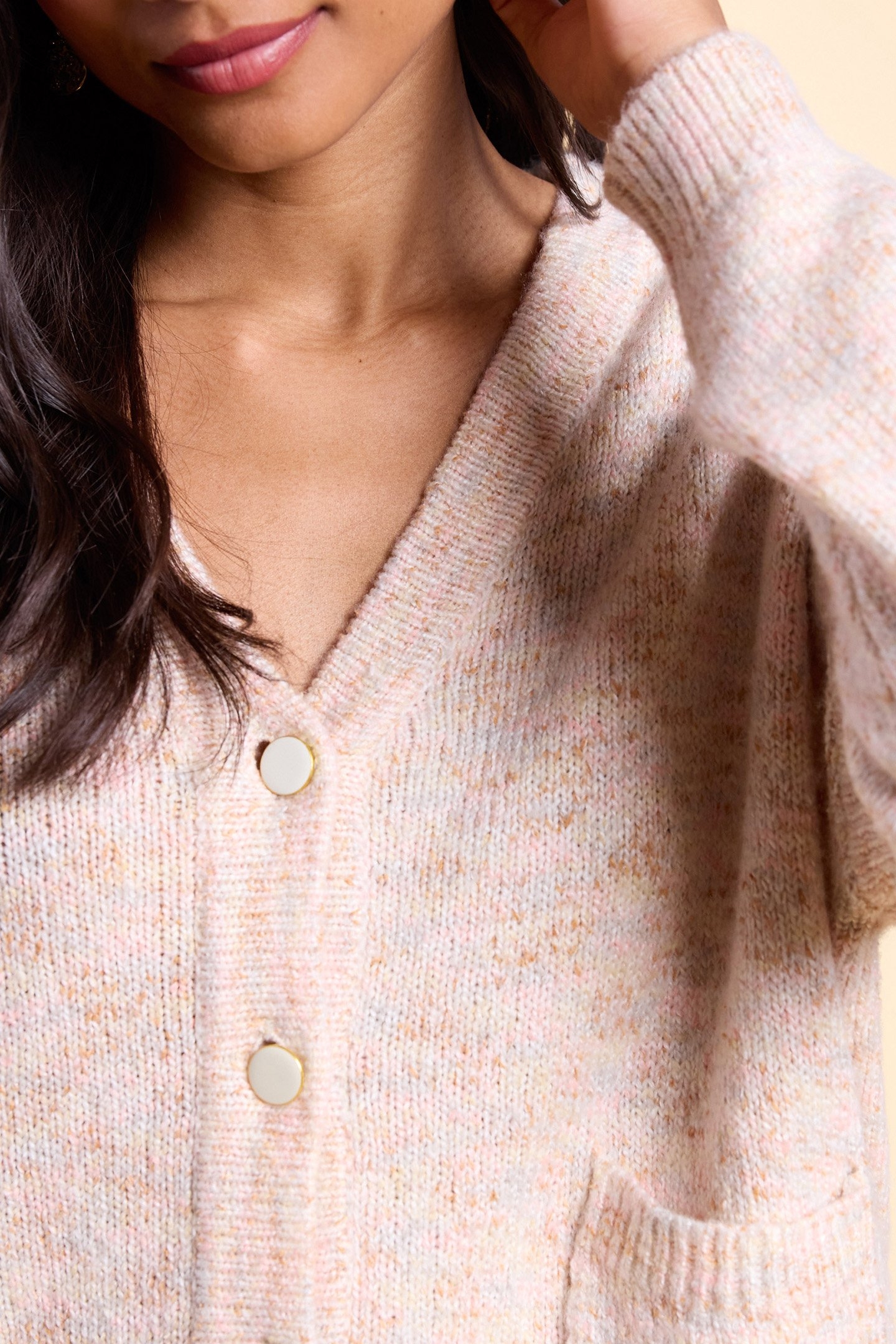 ECRU MOTTLED PASTEL KNITTED CARDIGAN 6