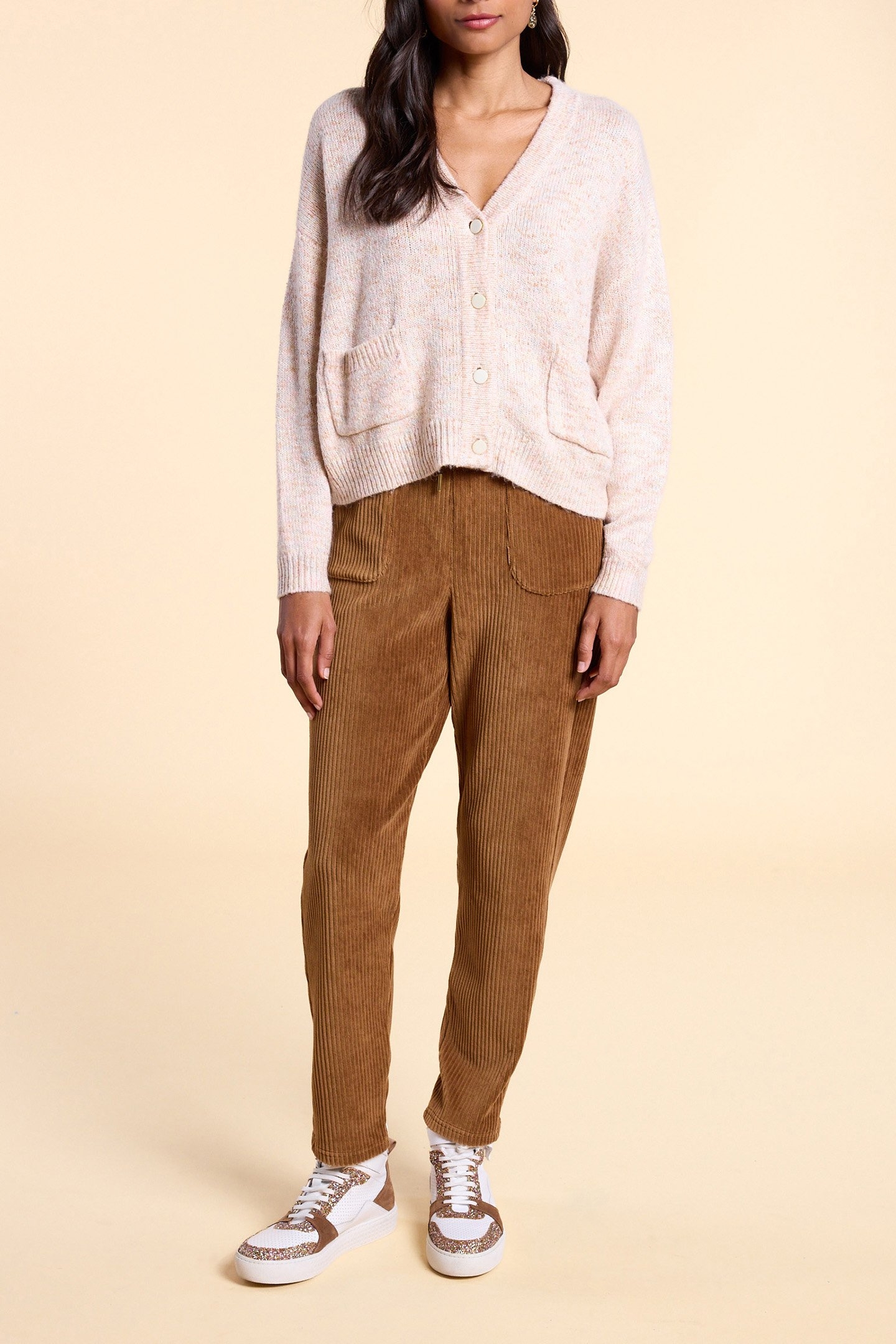 ECRU MOTTLED PASTEL KNITTED CARDIGAN 1